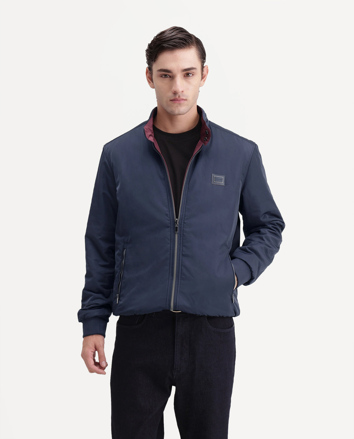 Rare Rabbit Men's Royban-26 Primary Navy Polyester High Neck Regular Plain Jacket