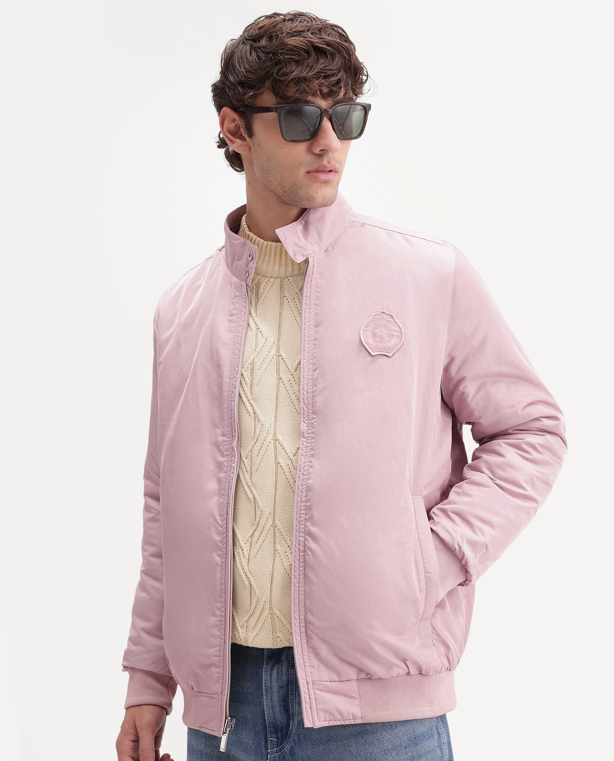 Rare Rabbit Men's Royban-26 Primary Beige Polyester High Neck Regular Plain Jacket