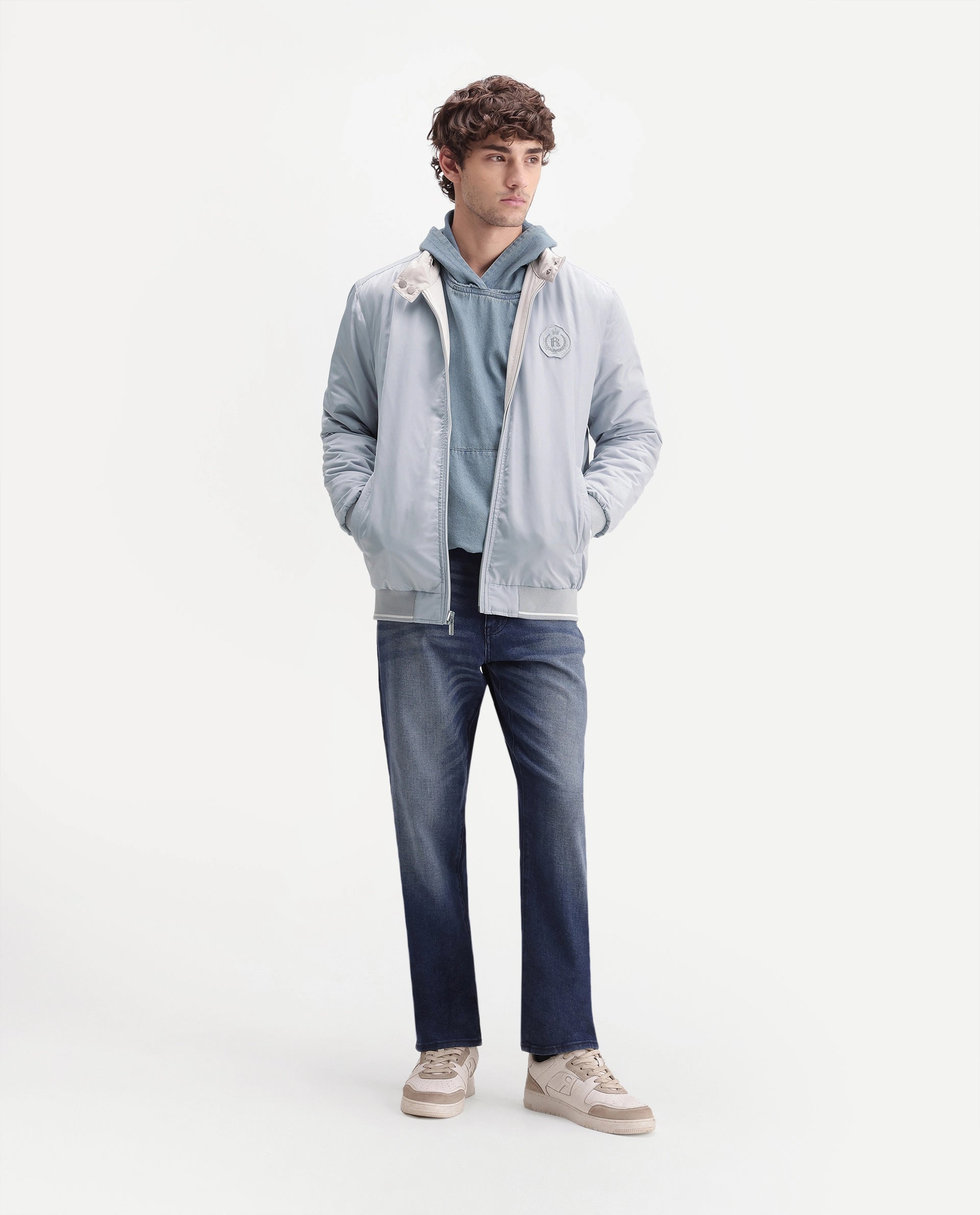 Rare Rabbit Men's Royban-26 Primary Off White Polyester High Neck Regular Plain Jacket