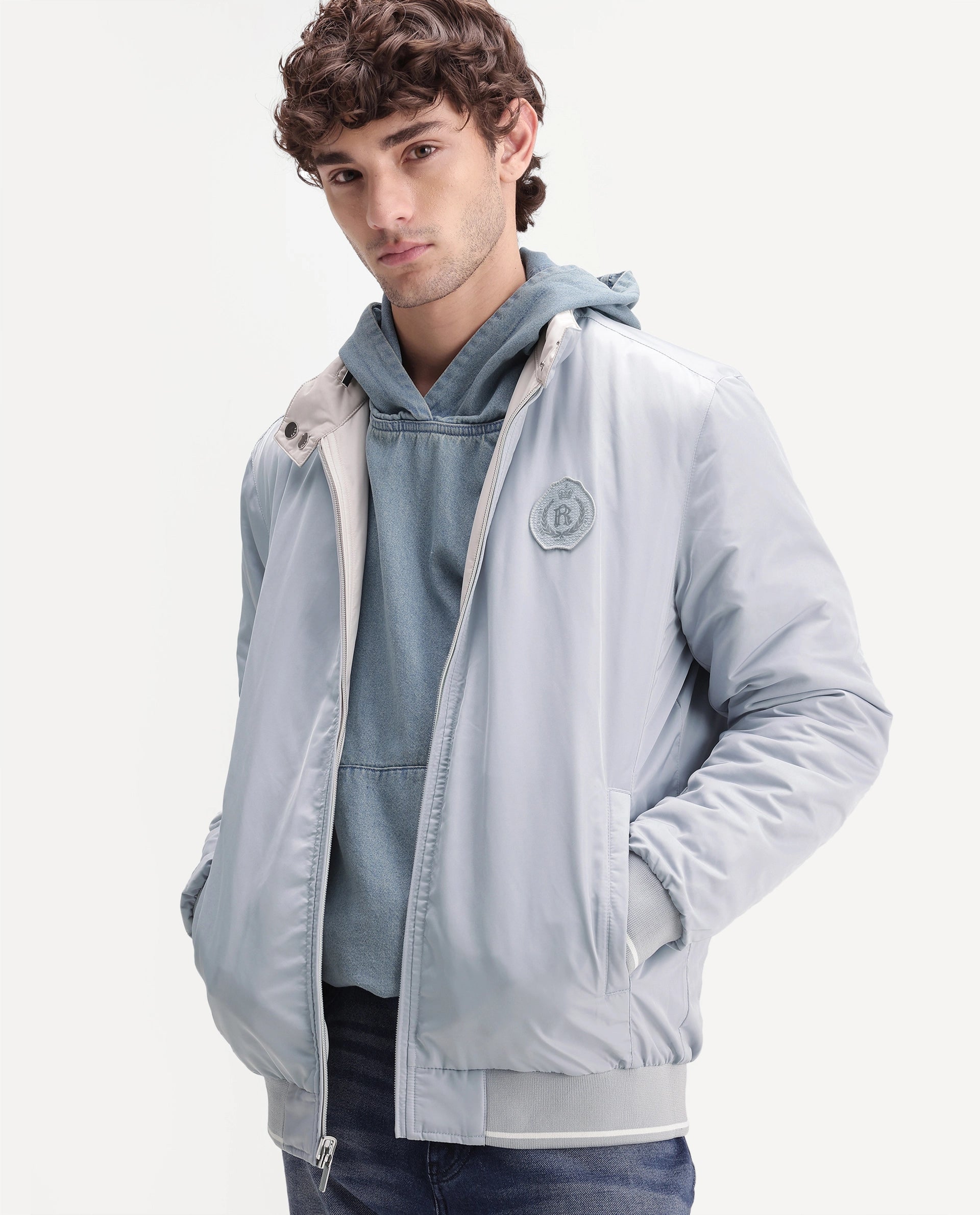 Rare Rabbit Men's Royban-26 Primary Off White Polyester High Neck Regular Plain Jacket