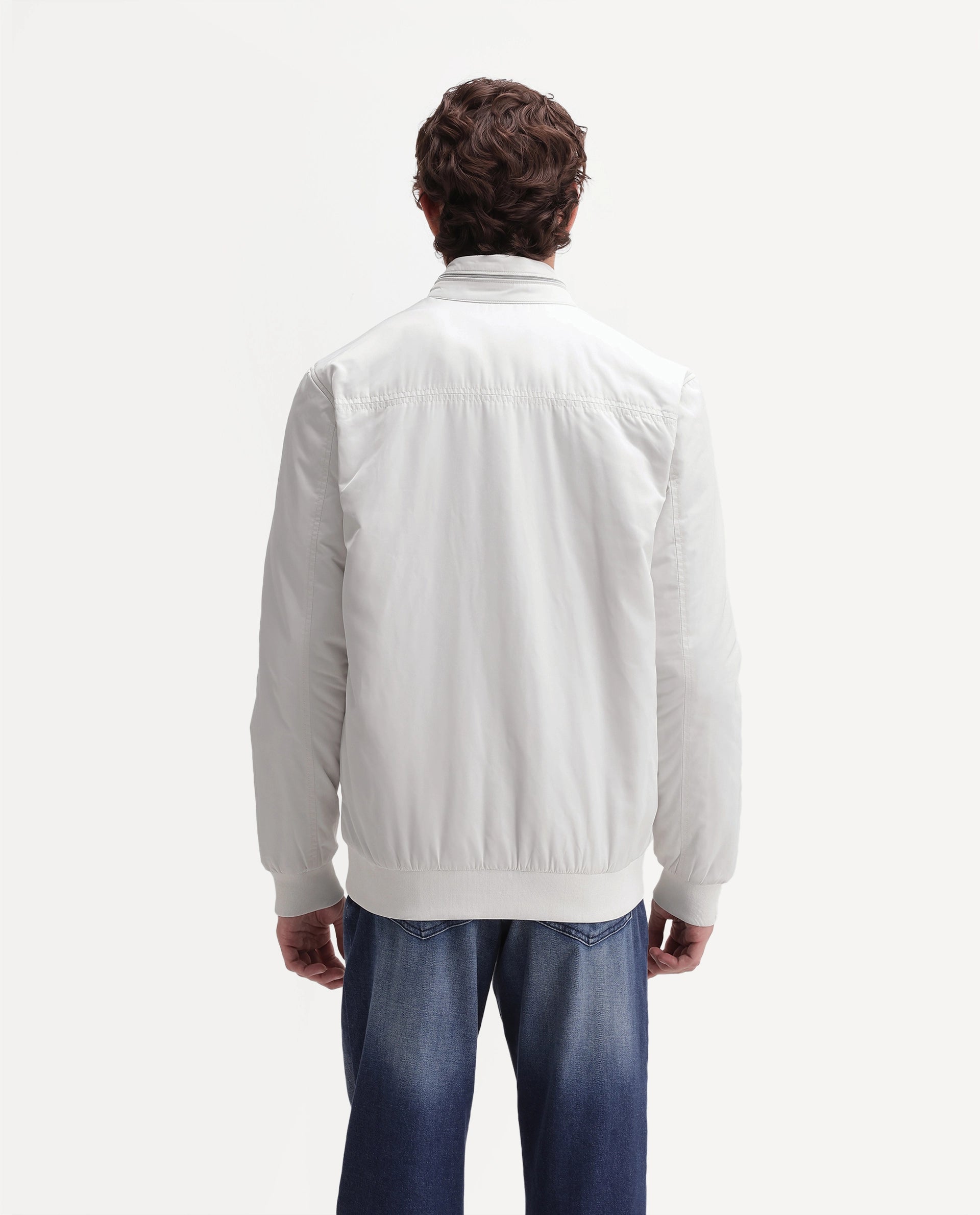 Rare Rabbit Men's Royban-26 Primary Off White Polyester High Neck Regular Plain Jacket