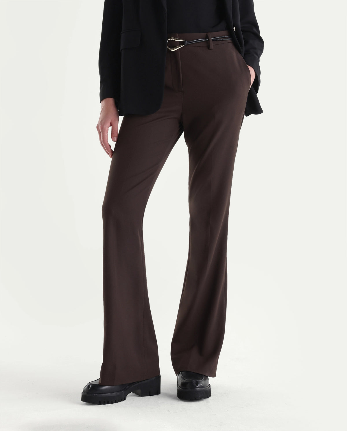 Rareism Women's Frare-Aw26 Brown Polyester Blend Bootcut Plain Trouser