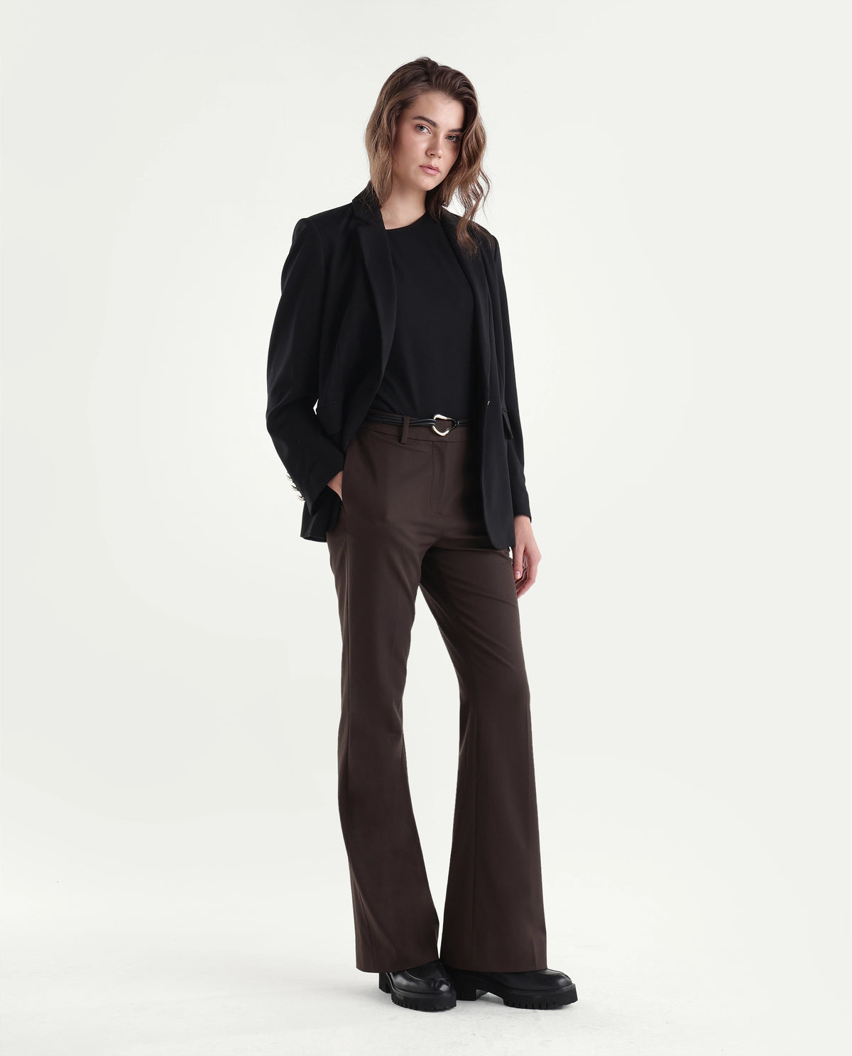 Rareism Women's Frare-Aw26 Brown Polyester Blend Bootcut Plain Trouser