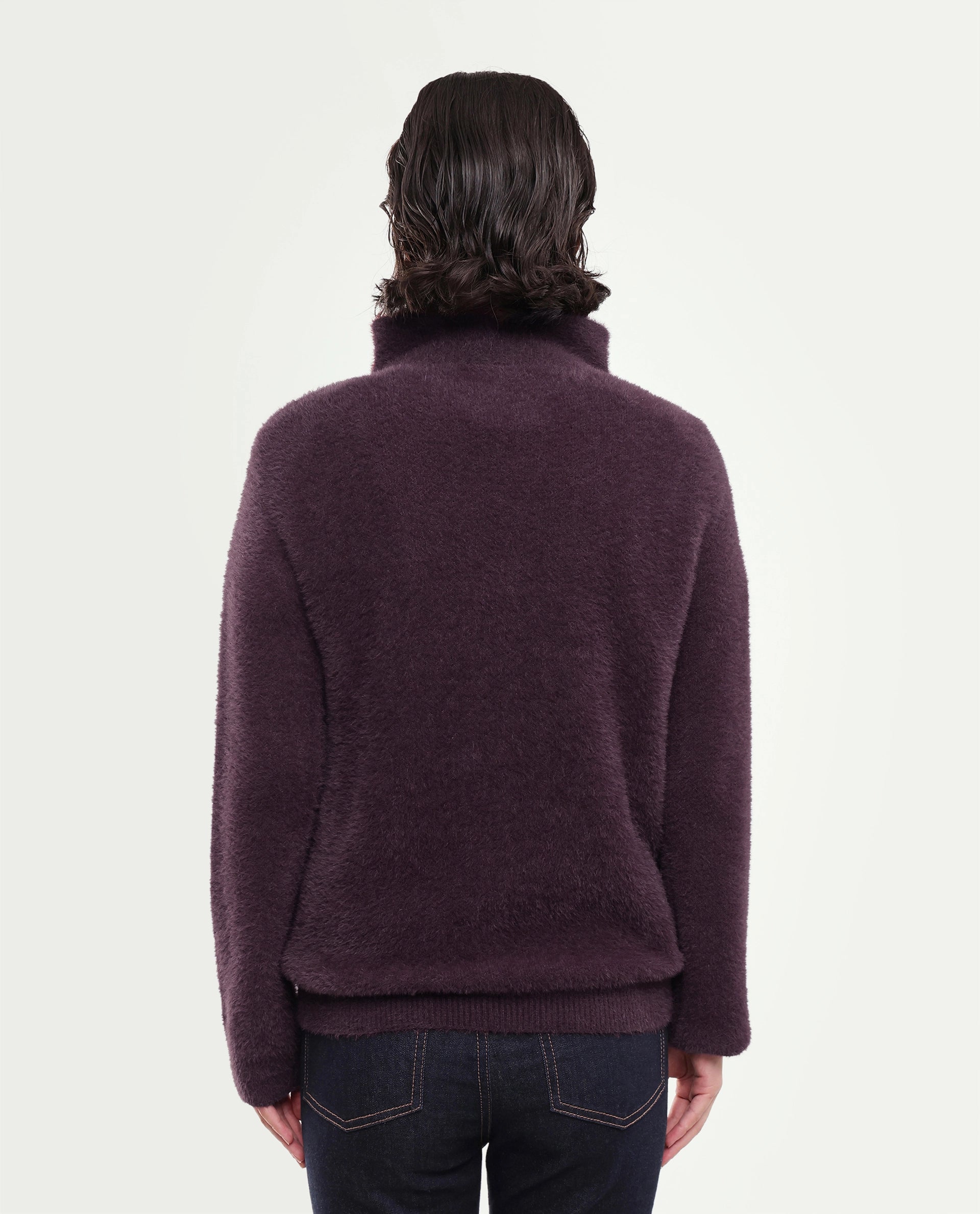 Rareism Women's Asseraw26 Dark Maroon Plain Nylon Blend Relaxed Long Sleeves Sweater