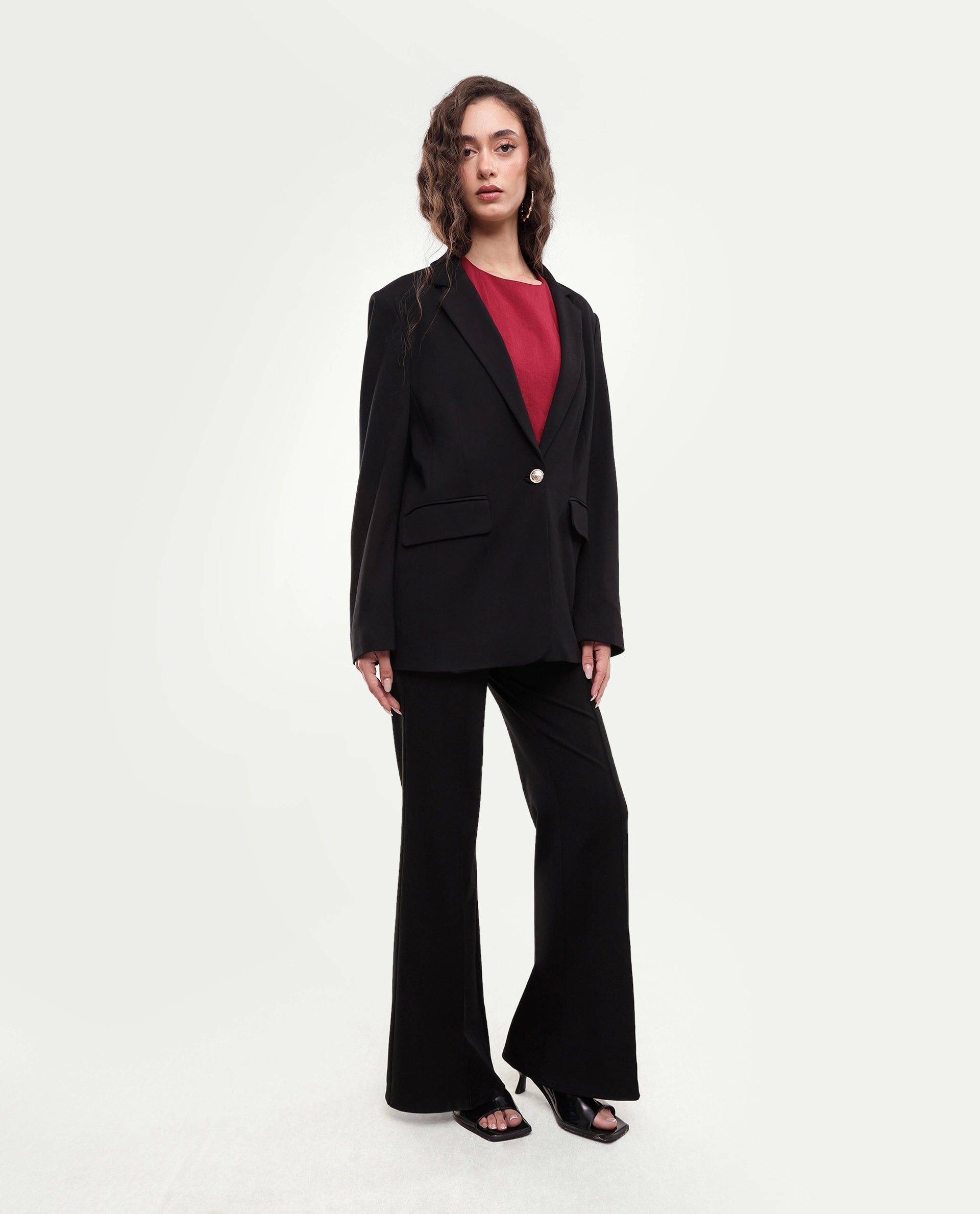 Rareism Women's Pango Black Viscose Blend Straight Plain Trouser