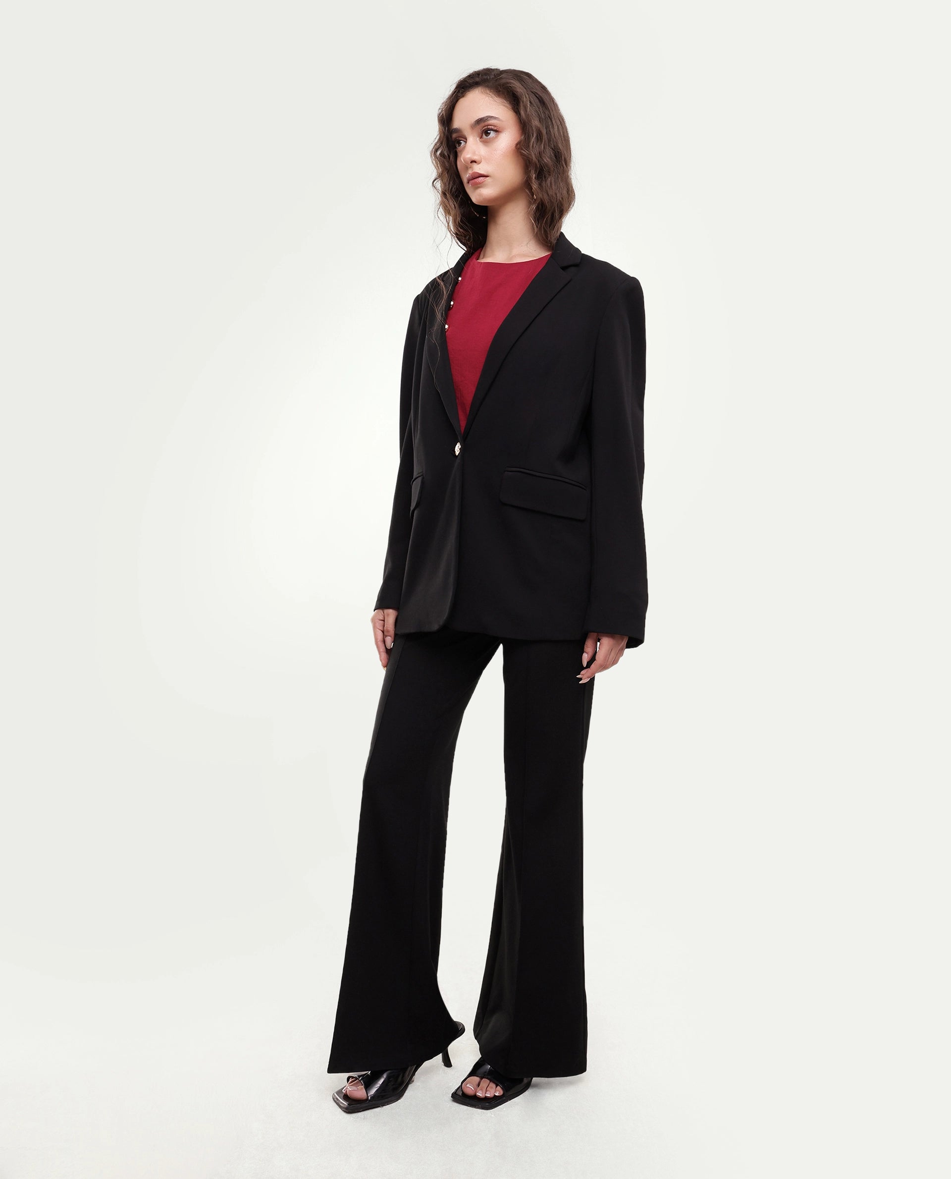 Rareism Women's Pango Black Viscose Blend Straight Plain Trouser