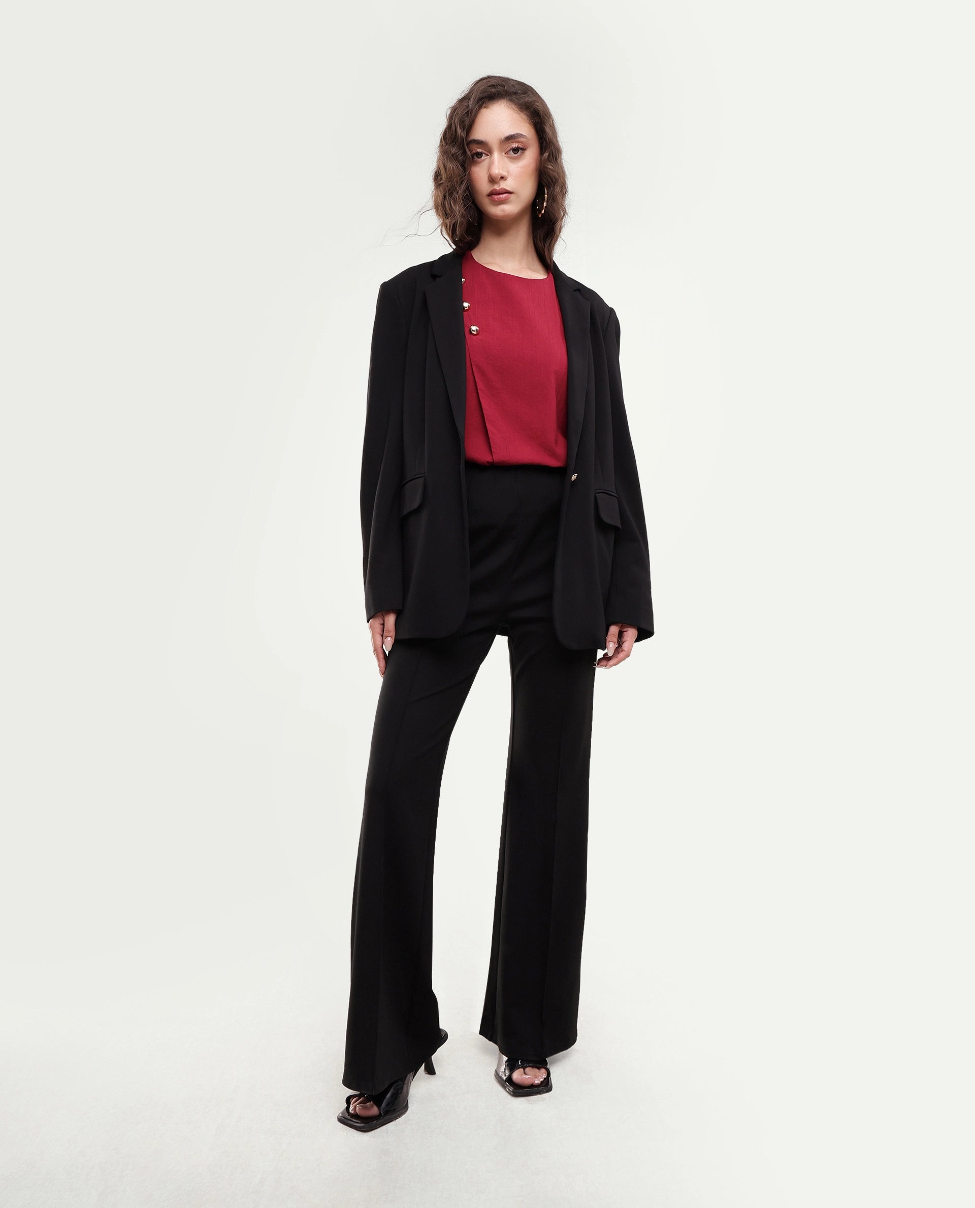 Rareism Women's Pango Black Viscose Blend Straight Plain Trouser