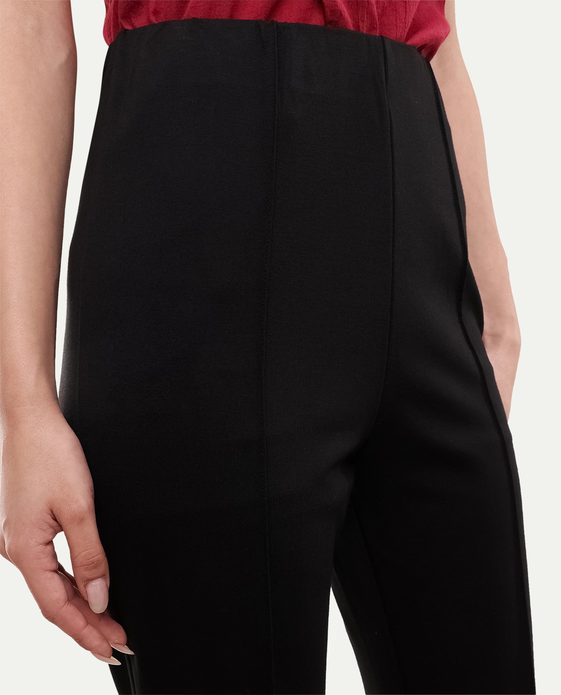 Rareism Women's Pango Black Viscose Blend Straight Plain Trouser