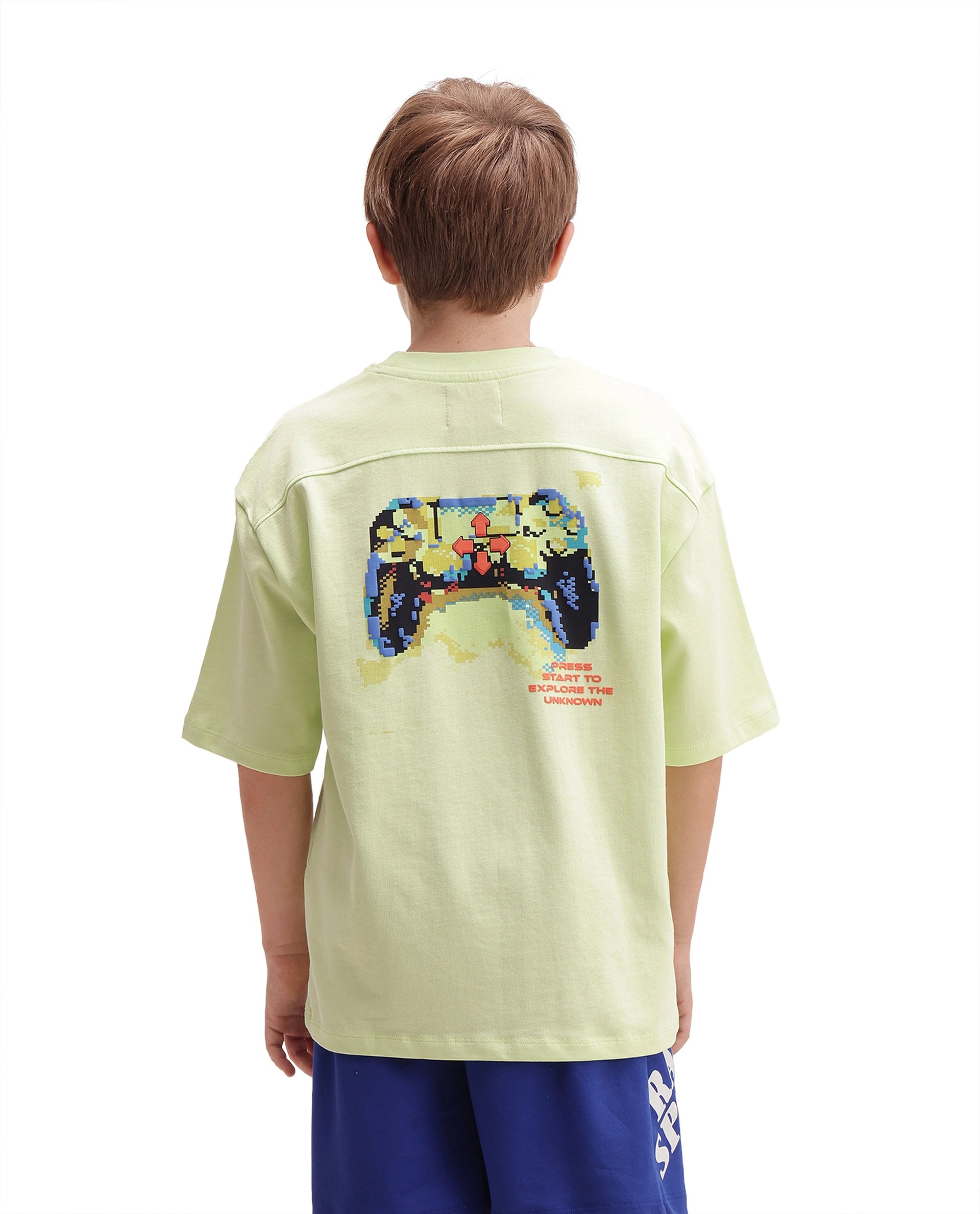 Rare Ones Kids Gamos Pastel Green Cotton Fabric Pull-On Closure Boxy Fit Graphic Print T-Shirt