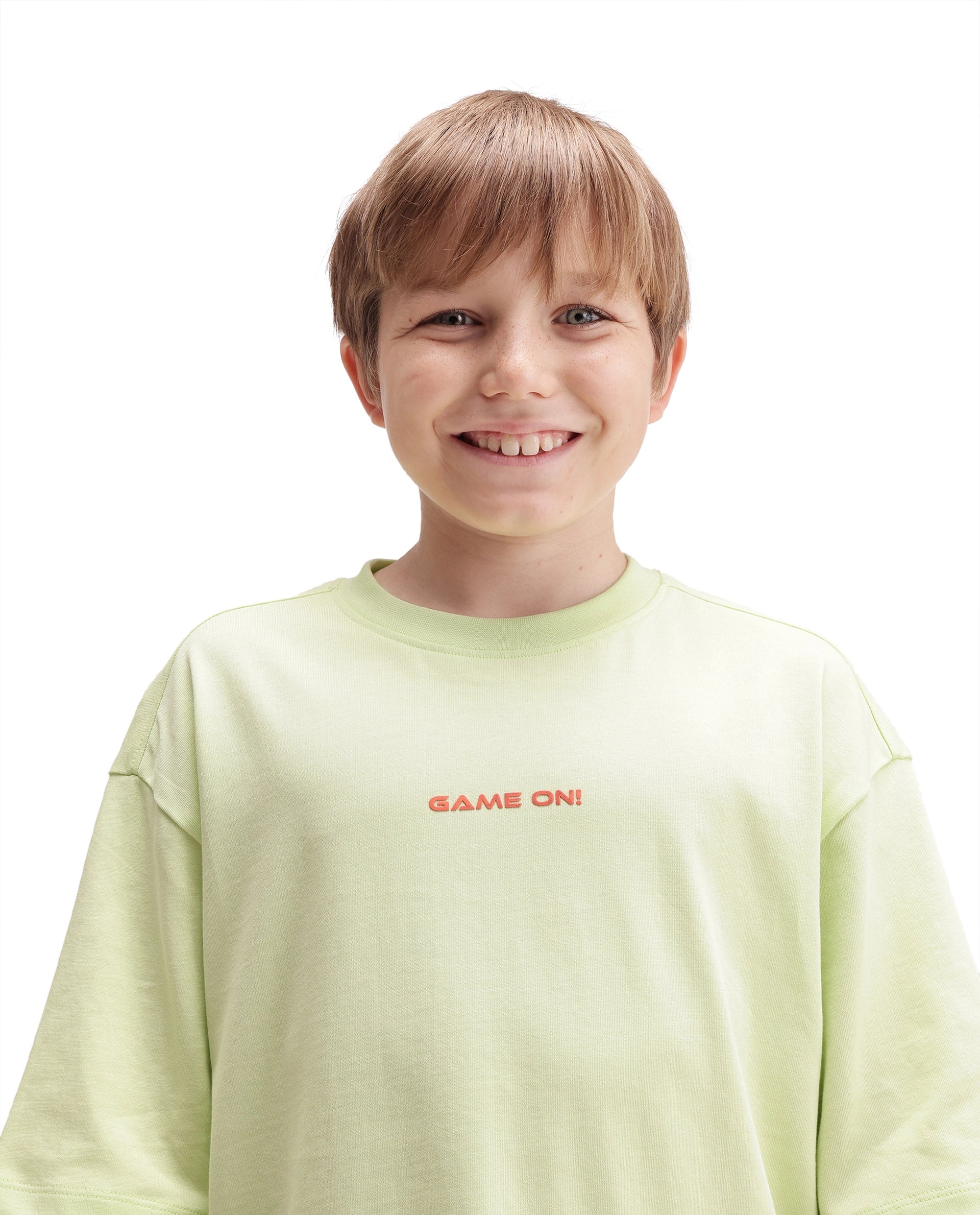 Rare Ones Kids Gamos Pastel Green Cotton Fabric Pull-On Closure Boxy Fit Graphic Print T-Shirt