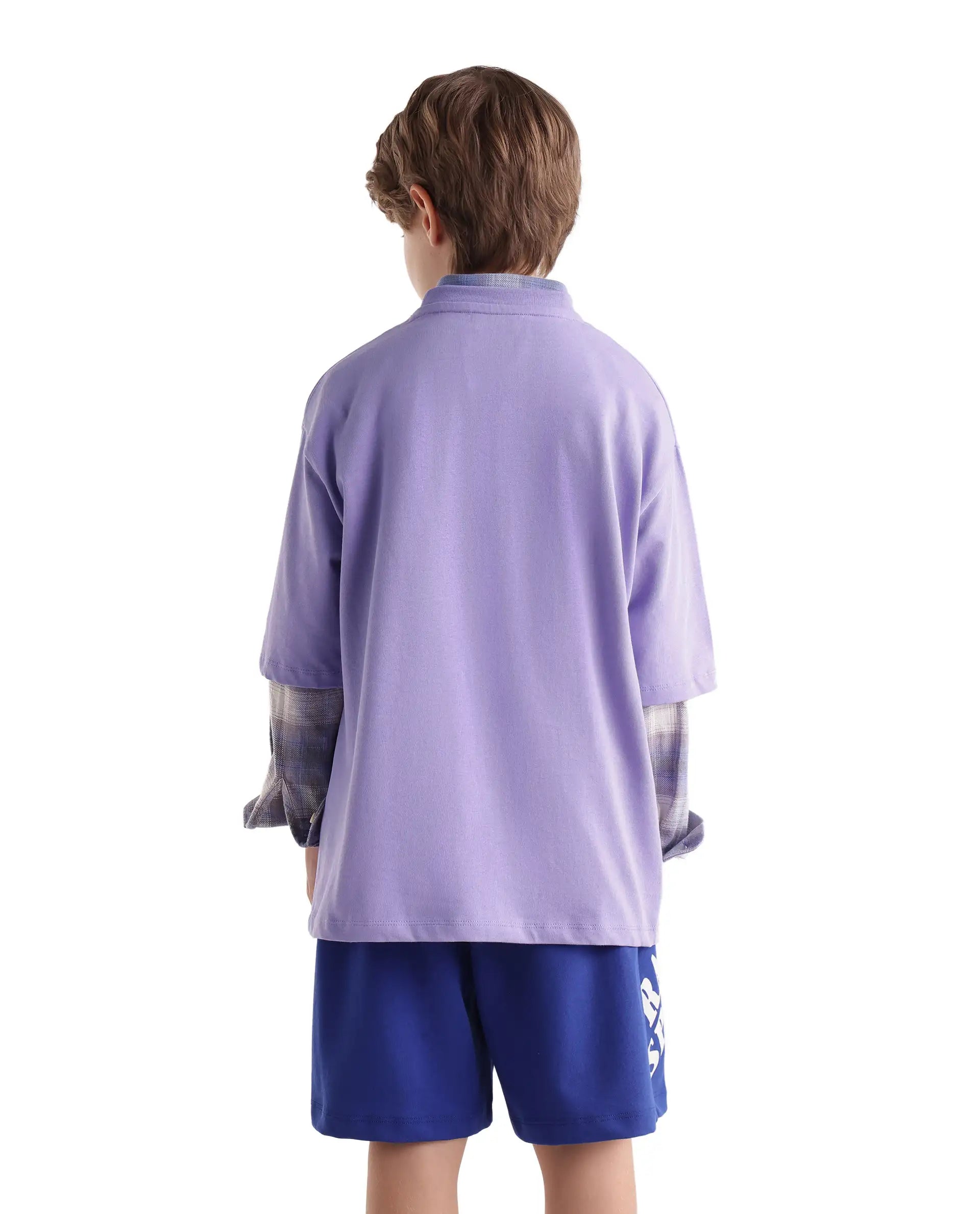 Rare Ones Kids Tenn Light Purple Cotton Fabric Pull-On Closure Oversized Graphic Print T-Shirt