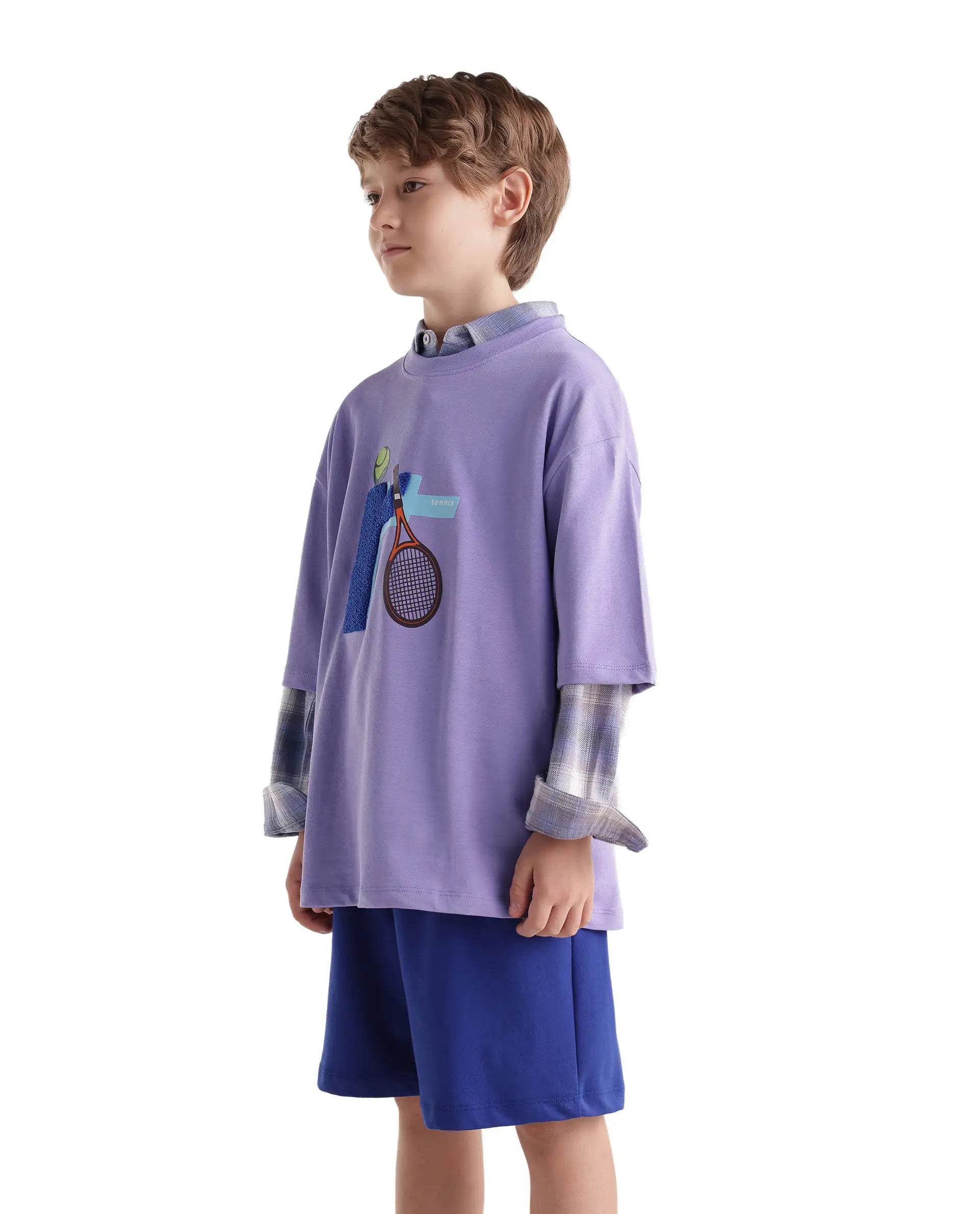 Rare Ones Kids Tenn Light Purple Cotton Fabric Pull-On Closure Oversized Graphic Print T-Shirt