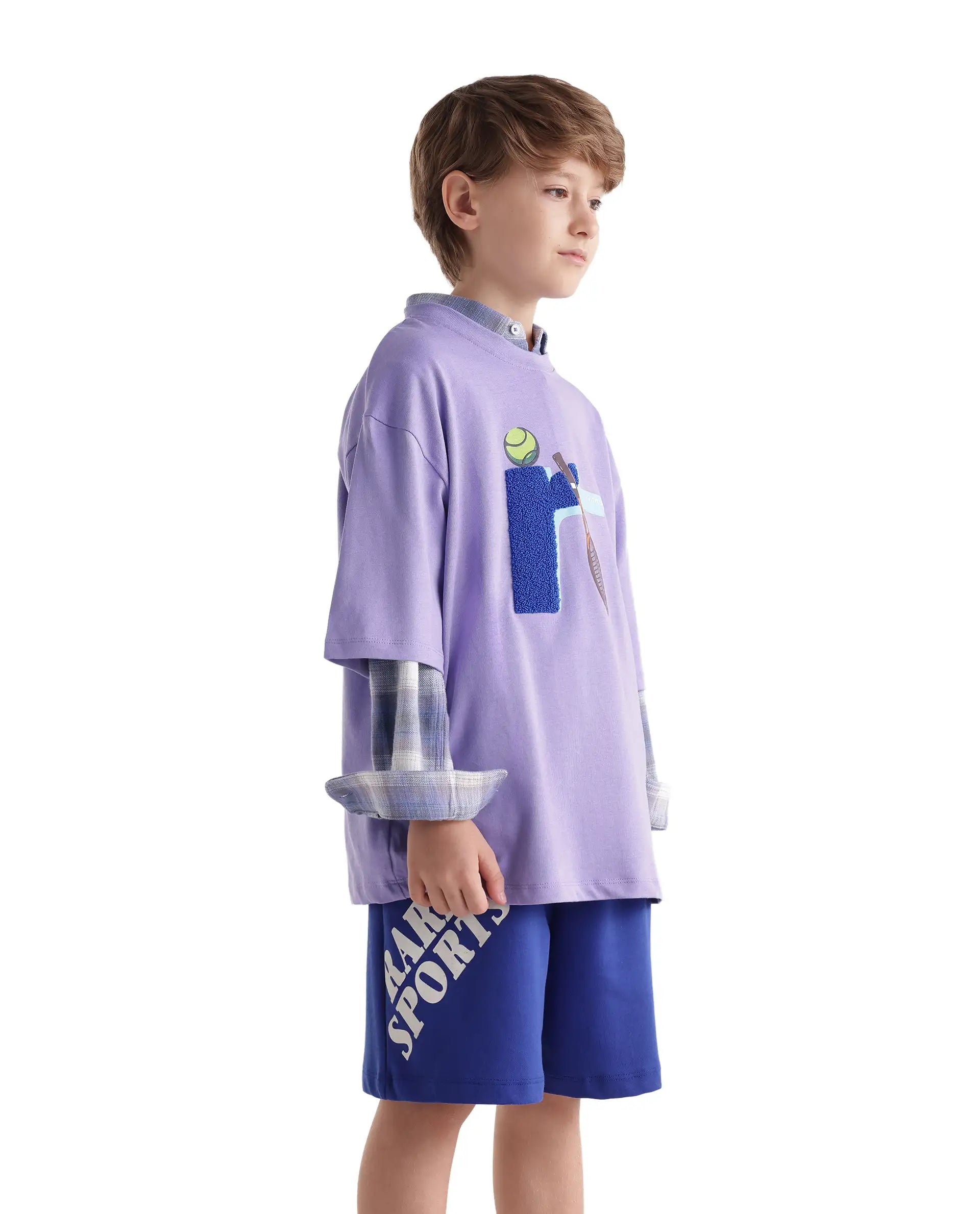 Rare Ones Kids Tenn Light Purple Cotton Fabric Pull-On Closure Oversized Graphic Print T-Shirt