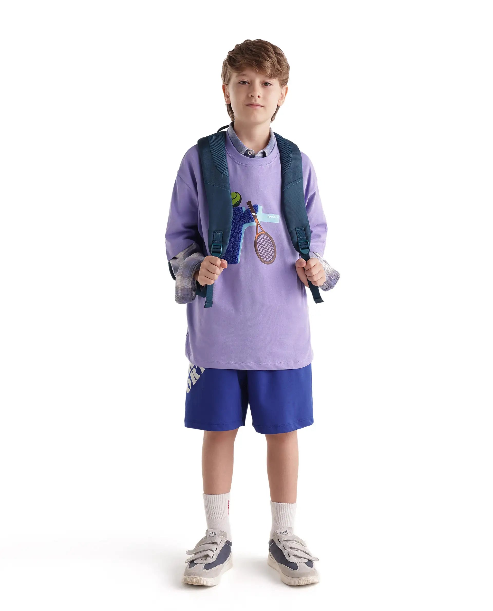 Rare Ones Kids Tenn Light Purple Cotton Fabric Pull-On Closure Oversized Graphic Print T-Shirt
