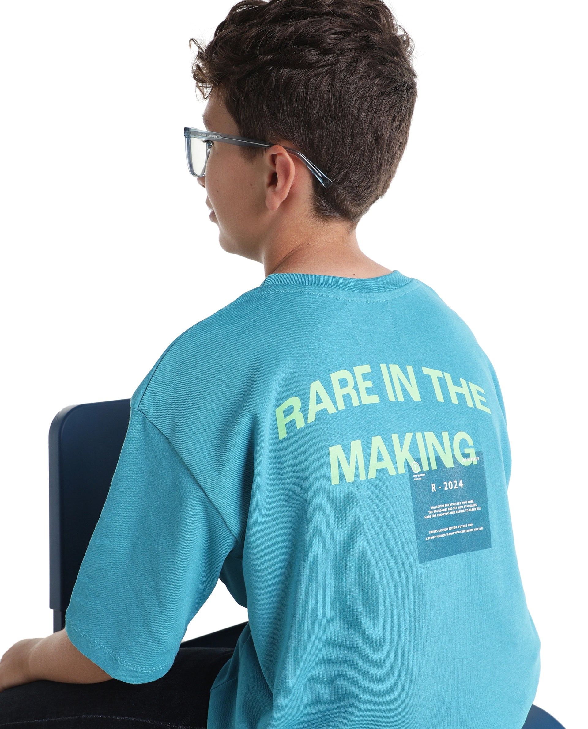 Rare Ones Kids Porto Teal Cotton Fabric Pull-On Closure Boxy Fit Graphic Print T-Shirt