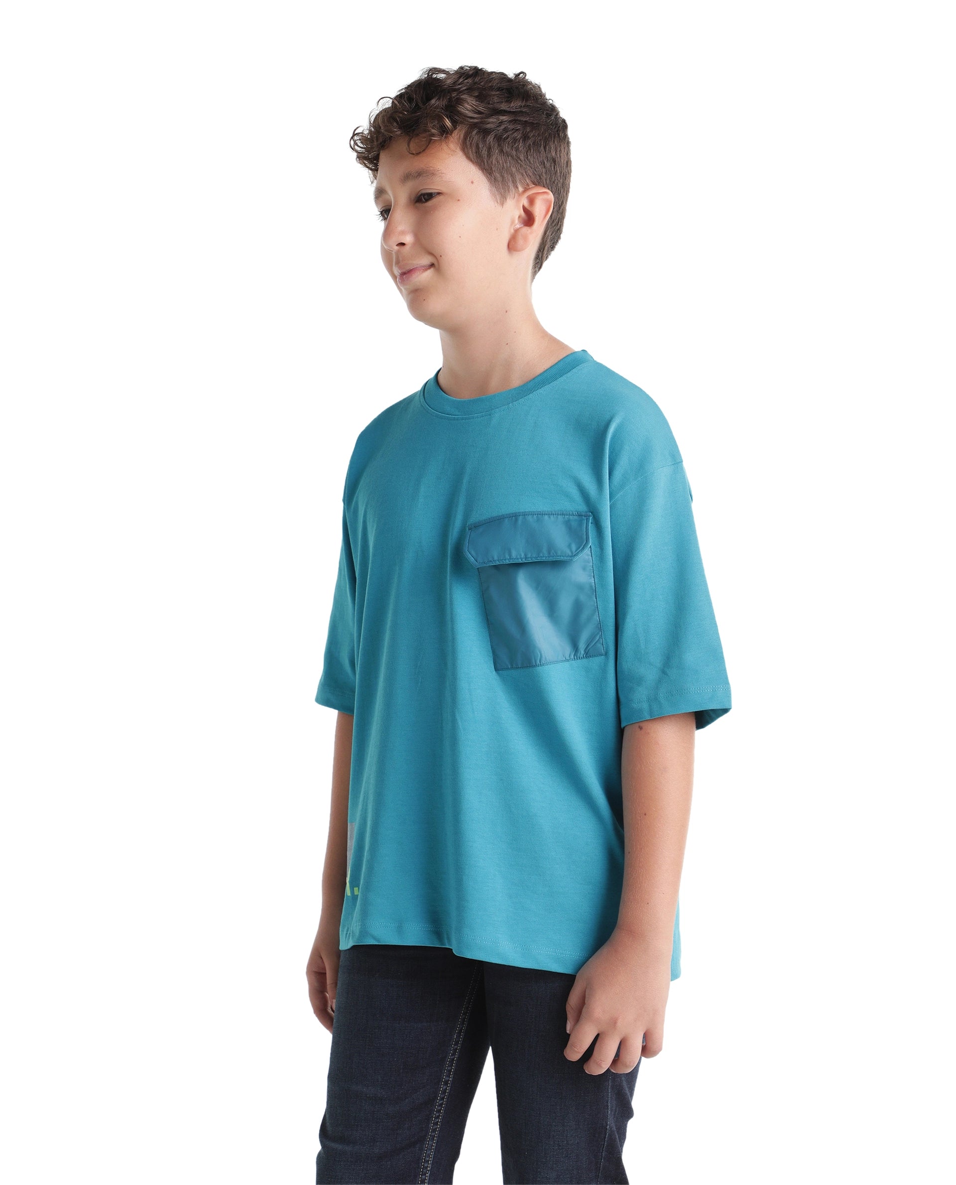 Rare Ones Kids Porto Teal Cotton Fabric Pull-On Closure Boxy Fit Graphic Print T-Shirt