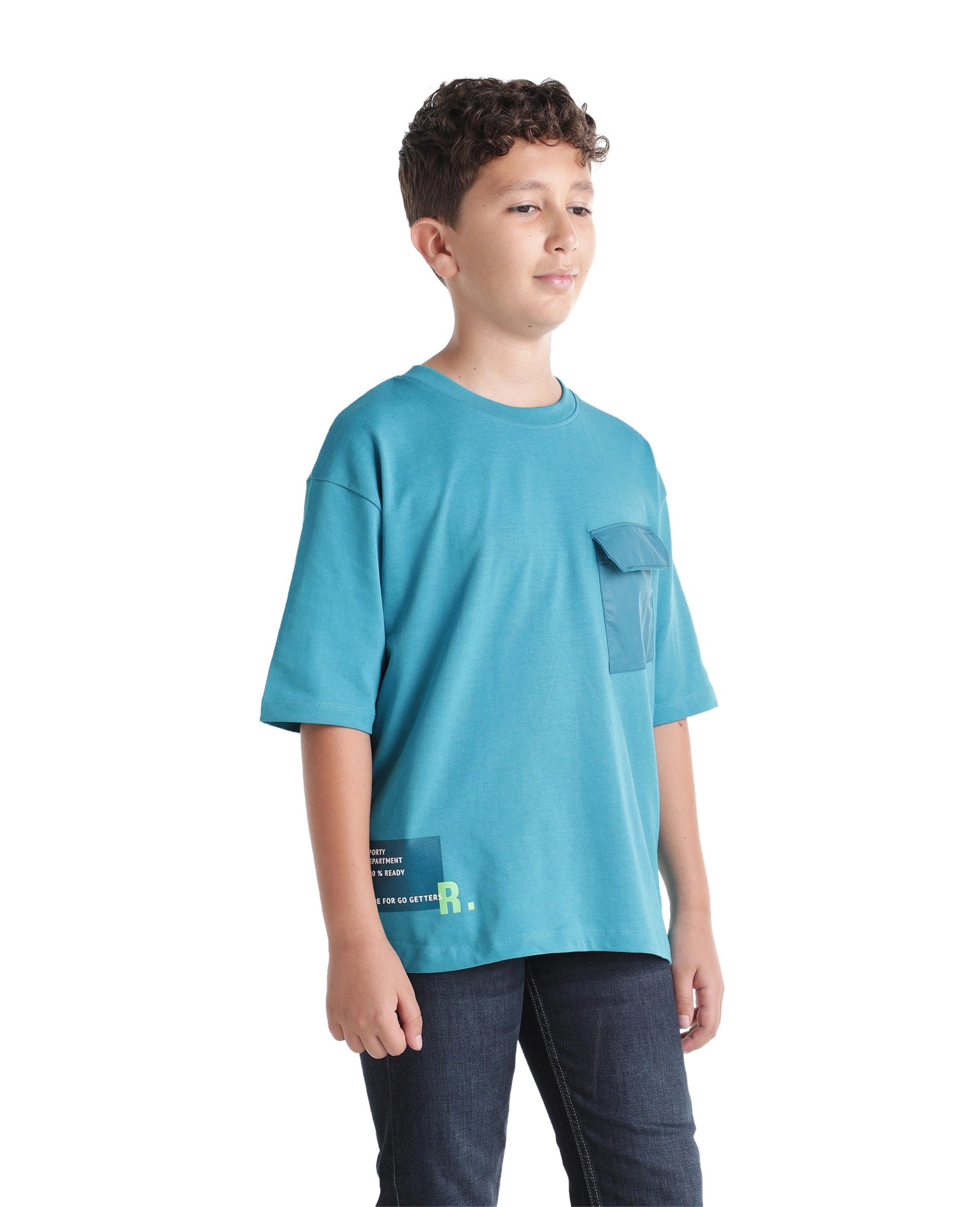 Rare Ones Kids Porto Teal Cotton Fabric Pull-On Closure Boxy Fit Graphic Print T-Shirt