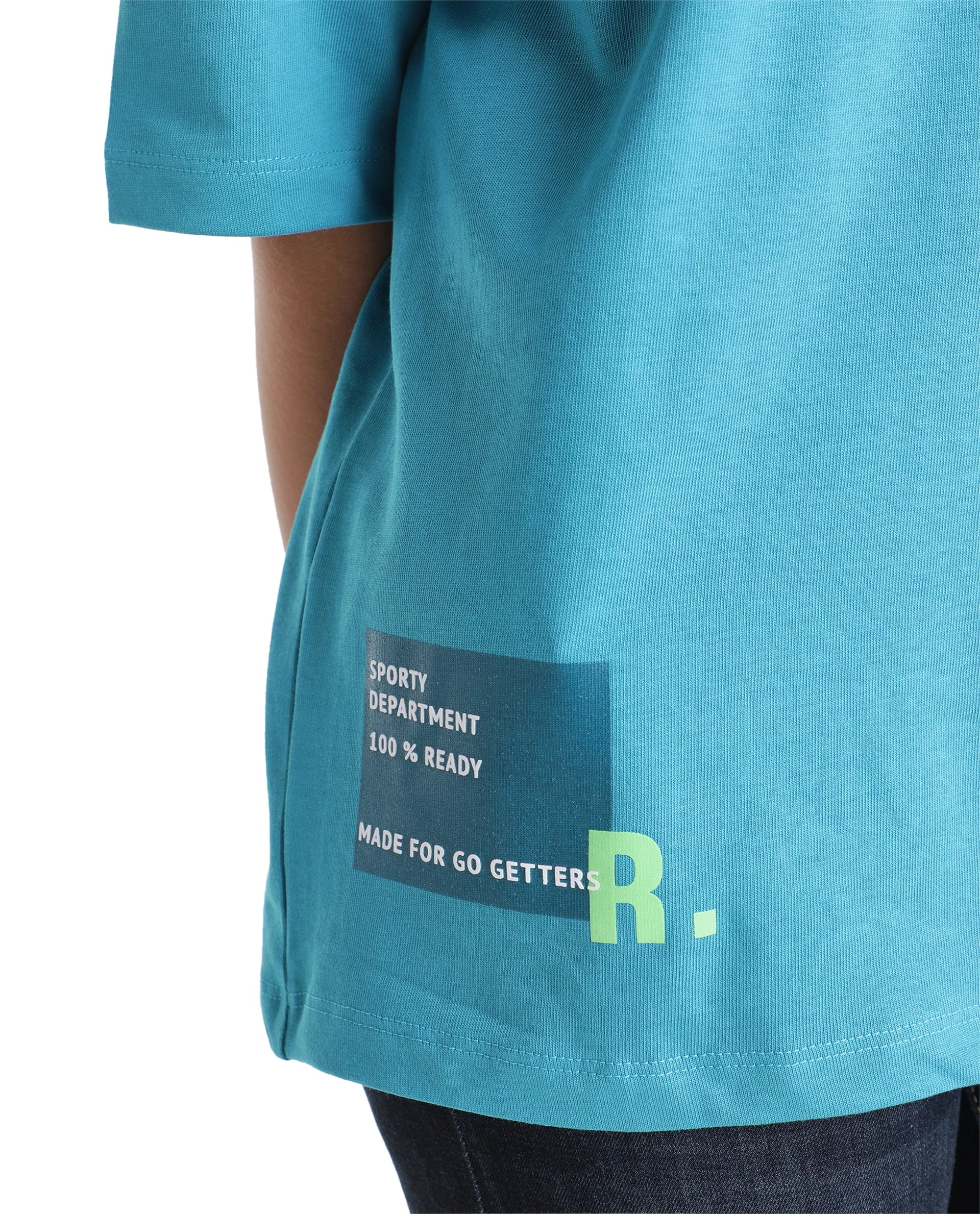 Rare Ones Kids Porto Teal Cotton Fabric Pull-On Closure Boxy Fit Graphic Print T-Shirt