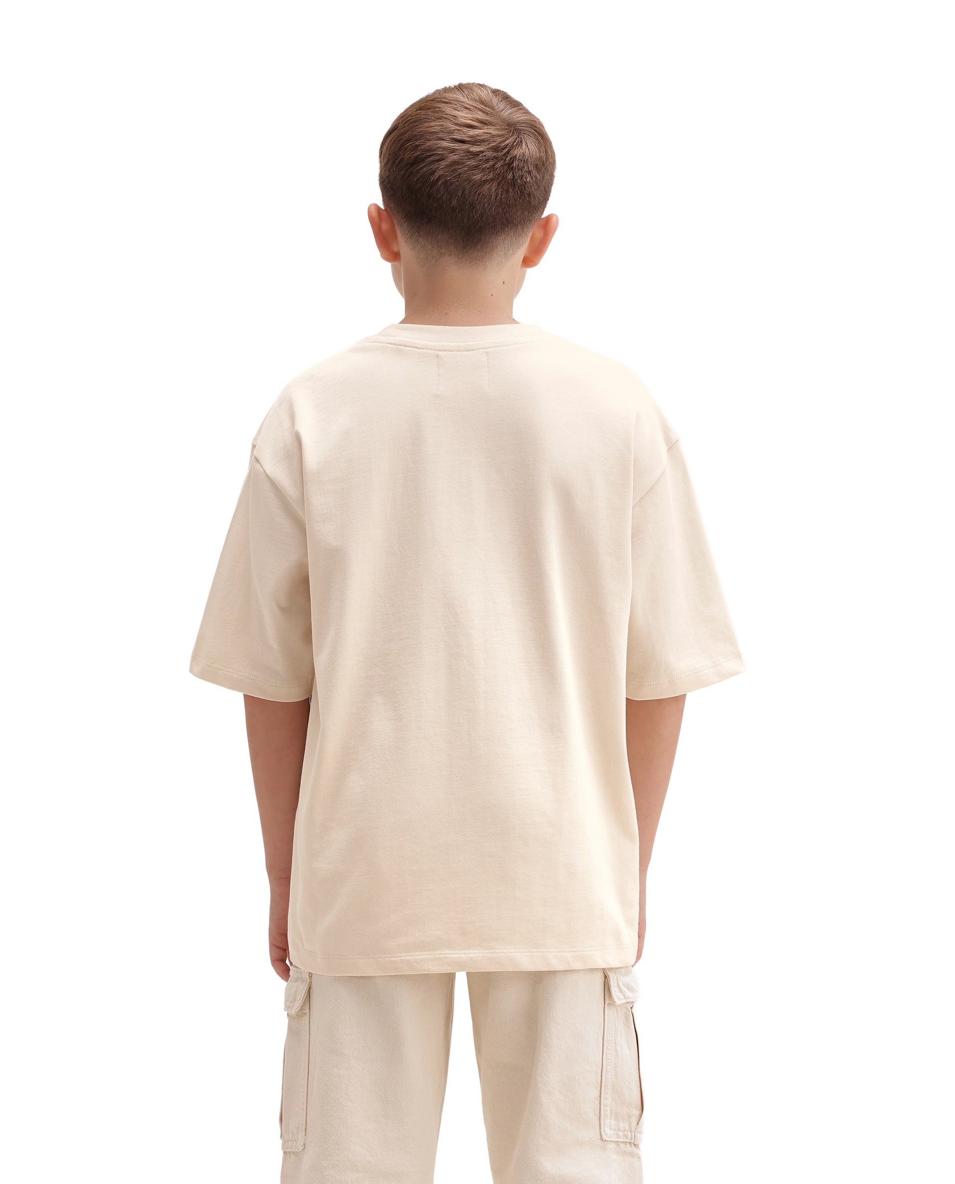 Rare Ones Kids Tanz-K Light Beige Cotton Fabric Pull-On Closure Oversized Graphic Print T-Shirt