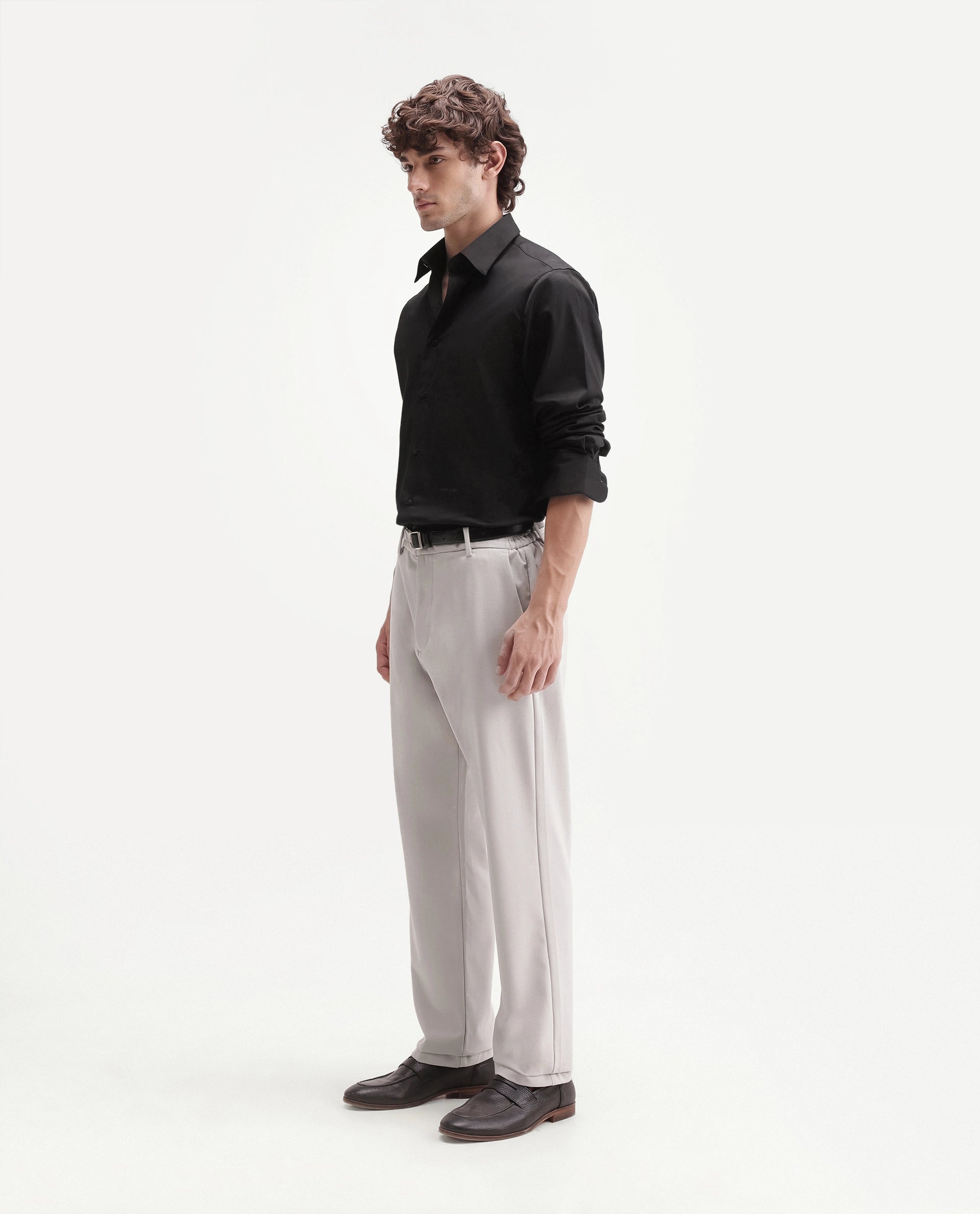 Rare Rabbit Men's Travel-W-Aw26 Beige Polyester Blend Button And Zip Regular Plain Trouser