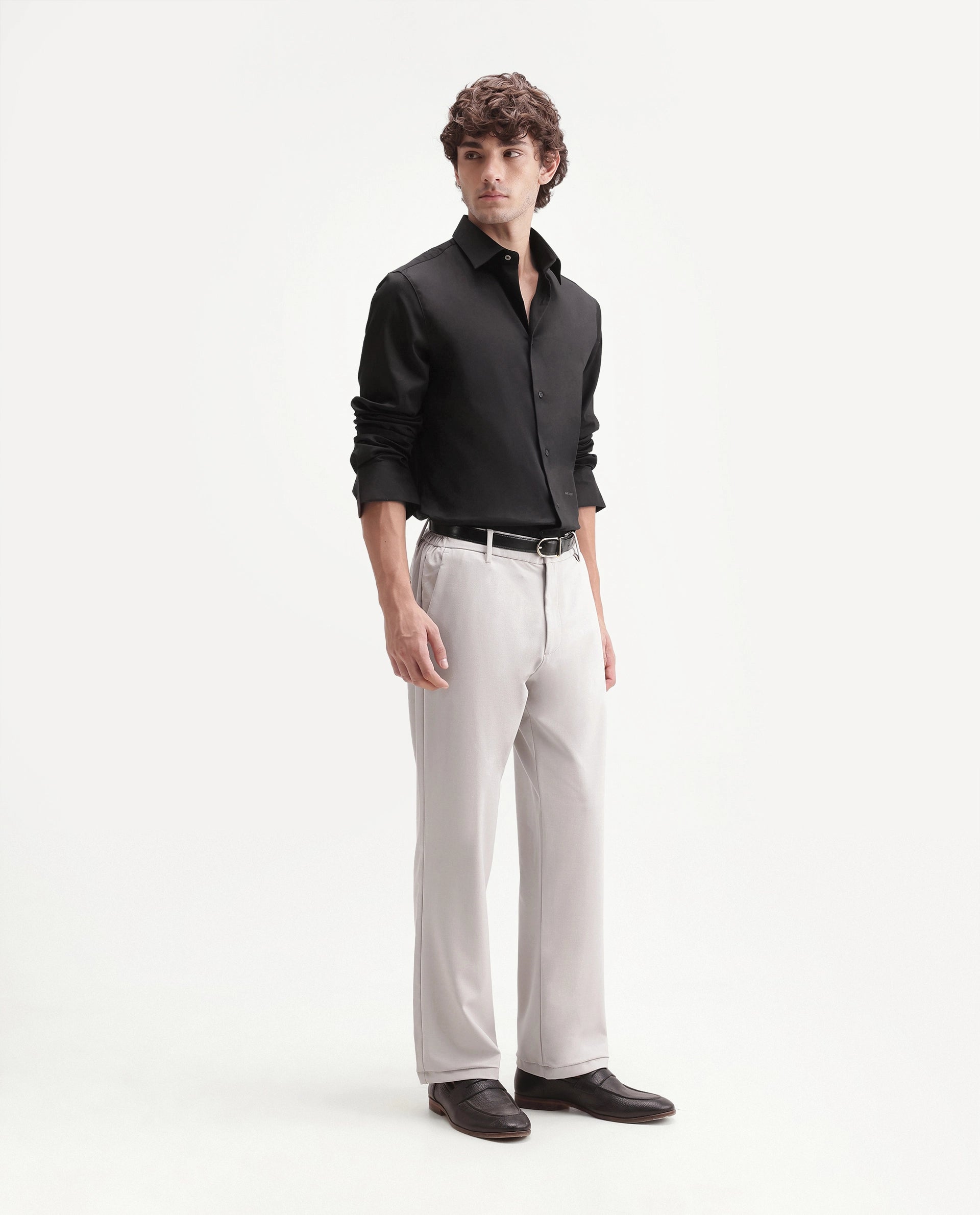 Rare Rabbit Men's Travel-W-Aw26 Beige Polyester Blend Button And Zip Regular Plain Trouser