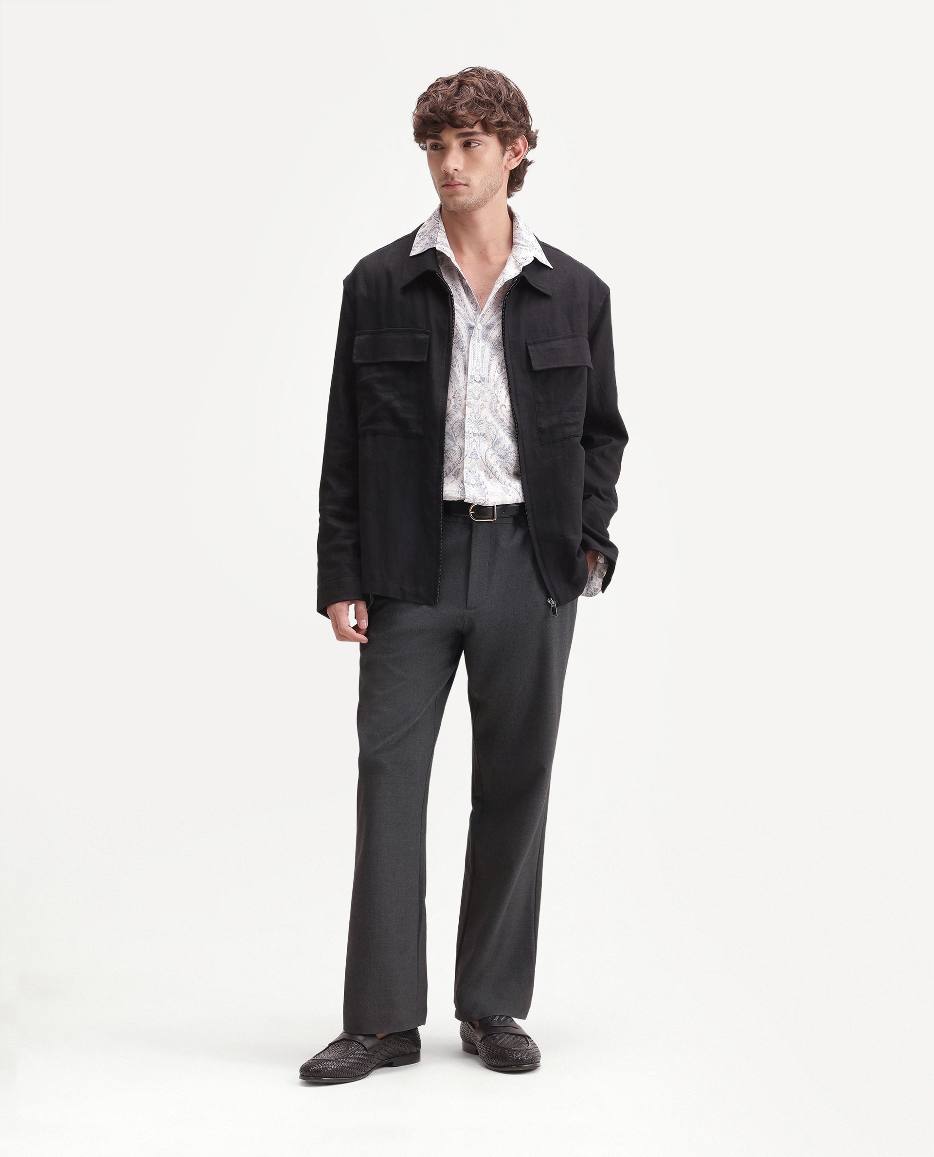 Rare Rabbit Men's Travel-Uw-Aw26 Grey Polyester Blend Button And Zip Regular Plain Trouser