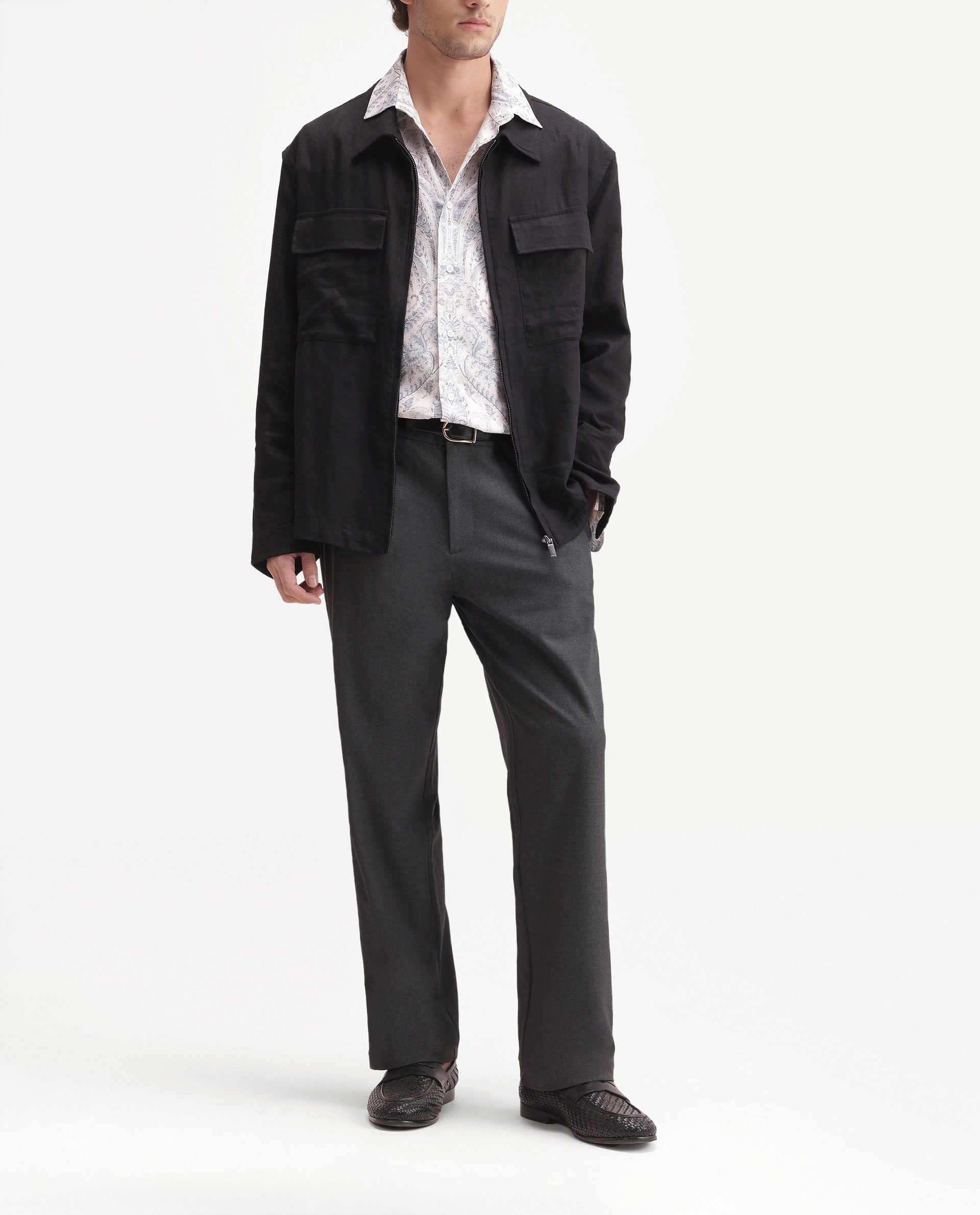Rare Rabbit Men's Travel-Uw-Aw26 Grey Polyester Blend Button And Zip Regular Plain Trouser