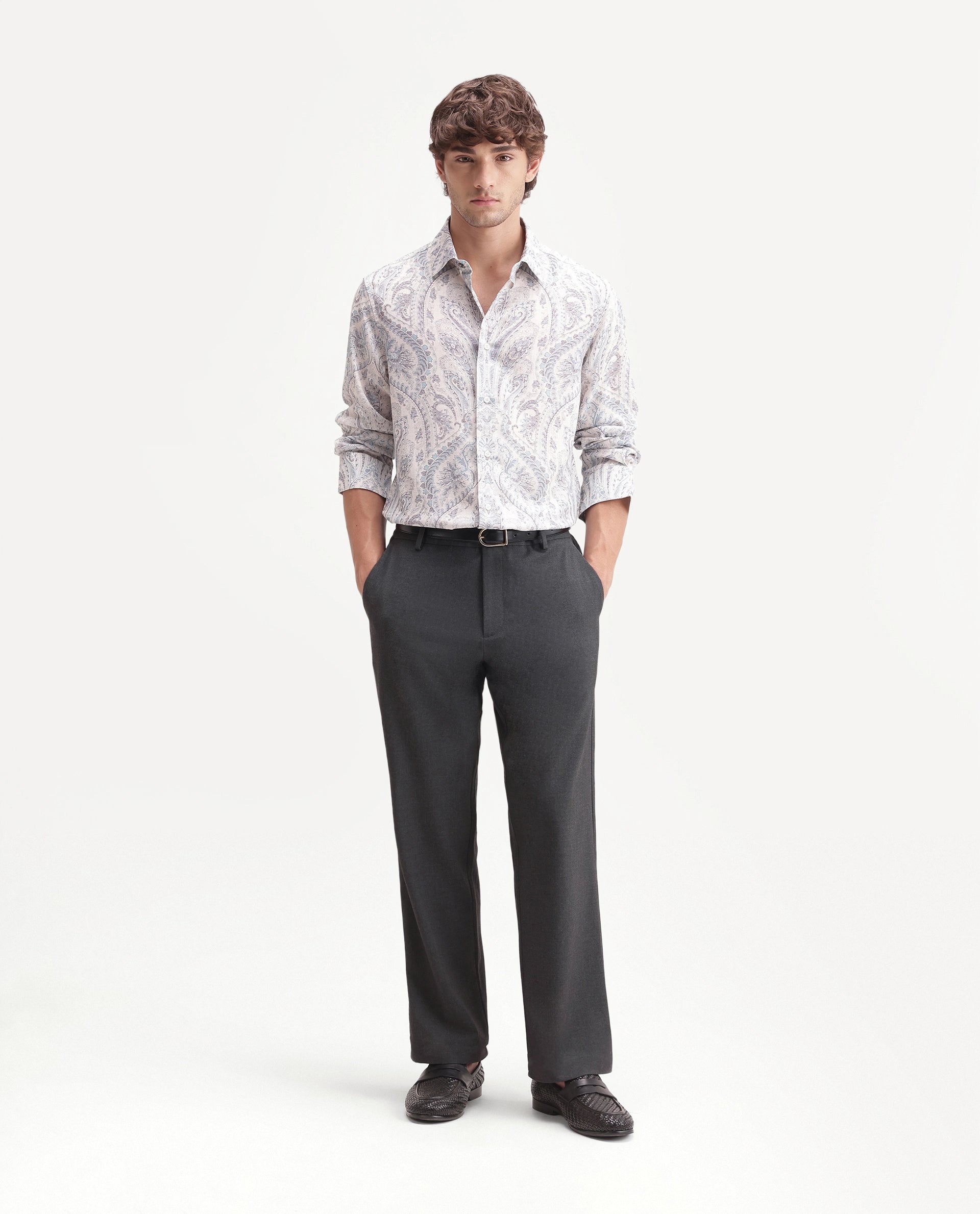 Rare Rabbit Men's Travel-Uw-Aw26 Grey Polyester Blend Button And Zip Regular Plain Trouser