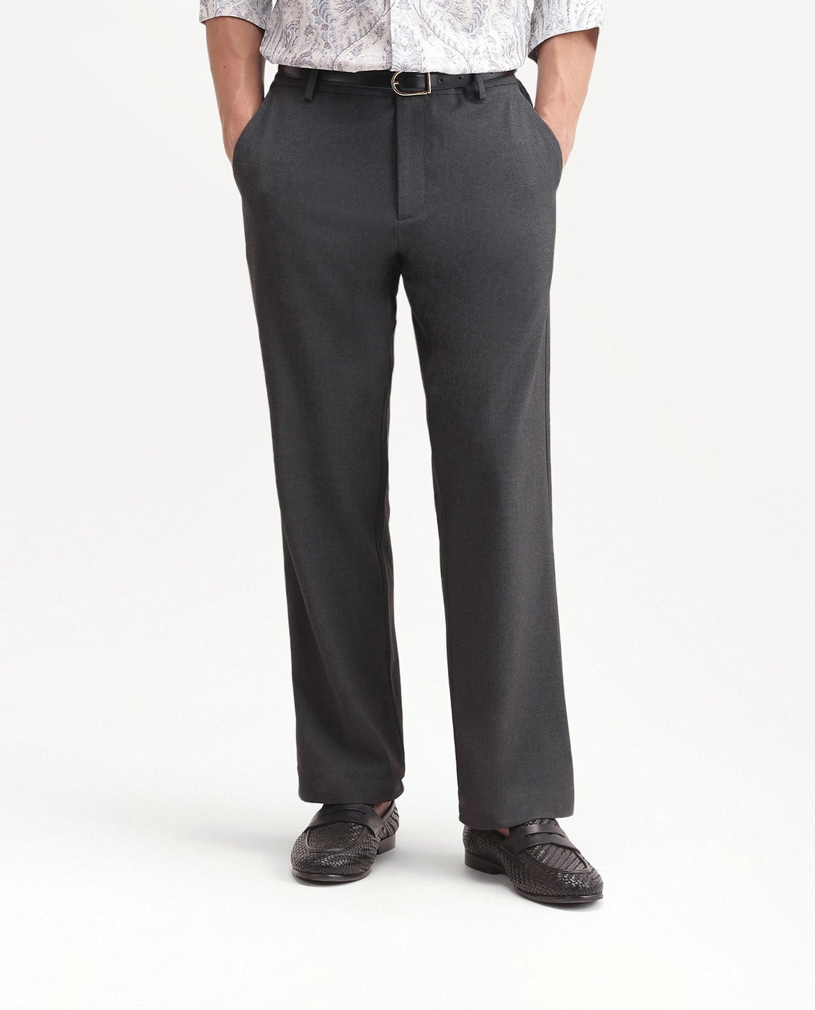 Rare Rabbit Men's Travel-Uw-Aw26 Grey Polyester Blend Button And Zip Regular Plain Trouser