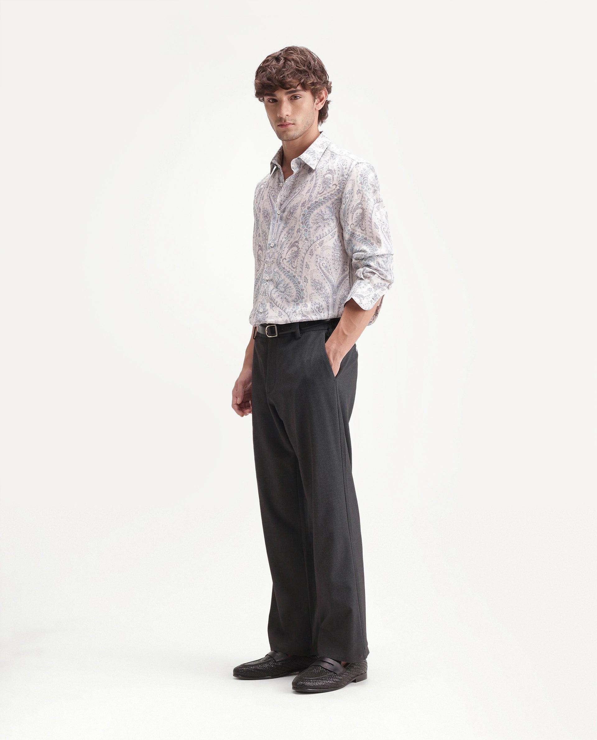 Rare Rabbit Men's Travel-Uw-Aw26 Grey Polyester Blend Button And Zip Regular Plain Trouser