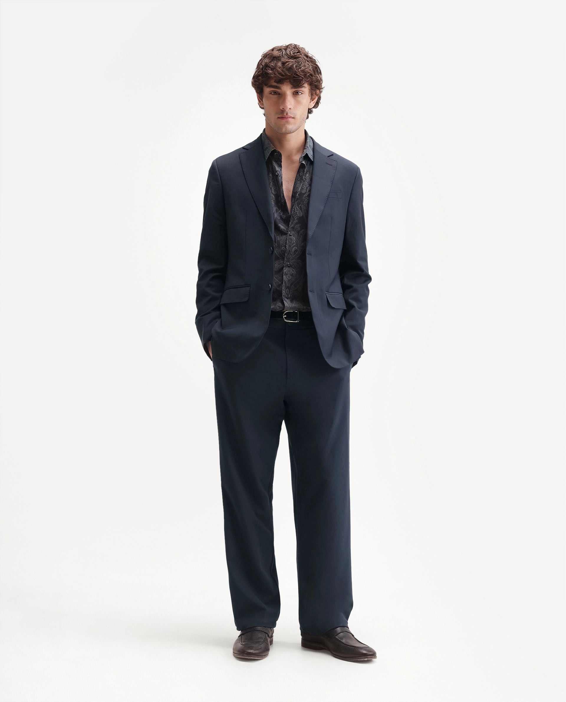 Rare Rabbit Men's Travel-Uw-Aw26 Navy Polyester Blend Button And Zip Regular Plain Trouser