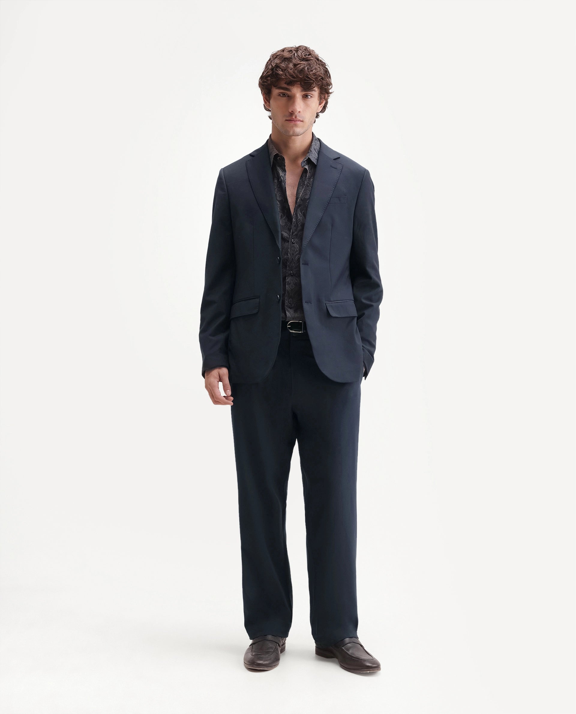 Rare Rabbit Men's Travel-Uw-Aw26 Navy Polyester Blend Button And Zip Regular Plain Trouser