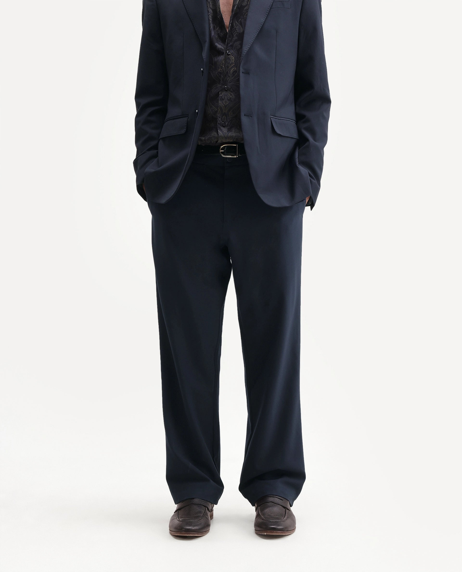 Rare Rabbit Men's Travel-Uw-Aw26 Navy Polyester Blend Button And Zip Regular Plain Trouser