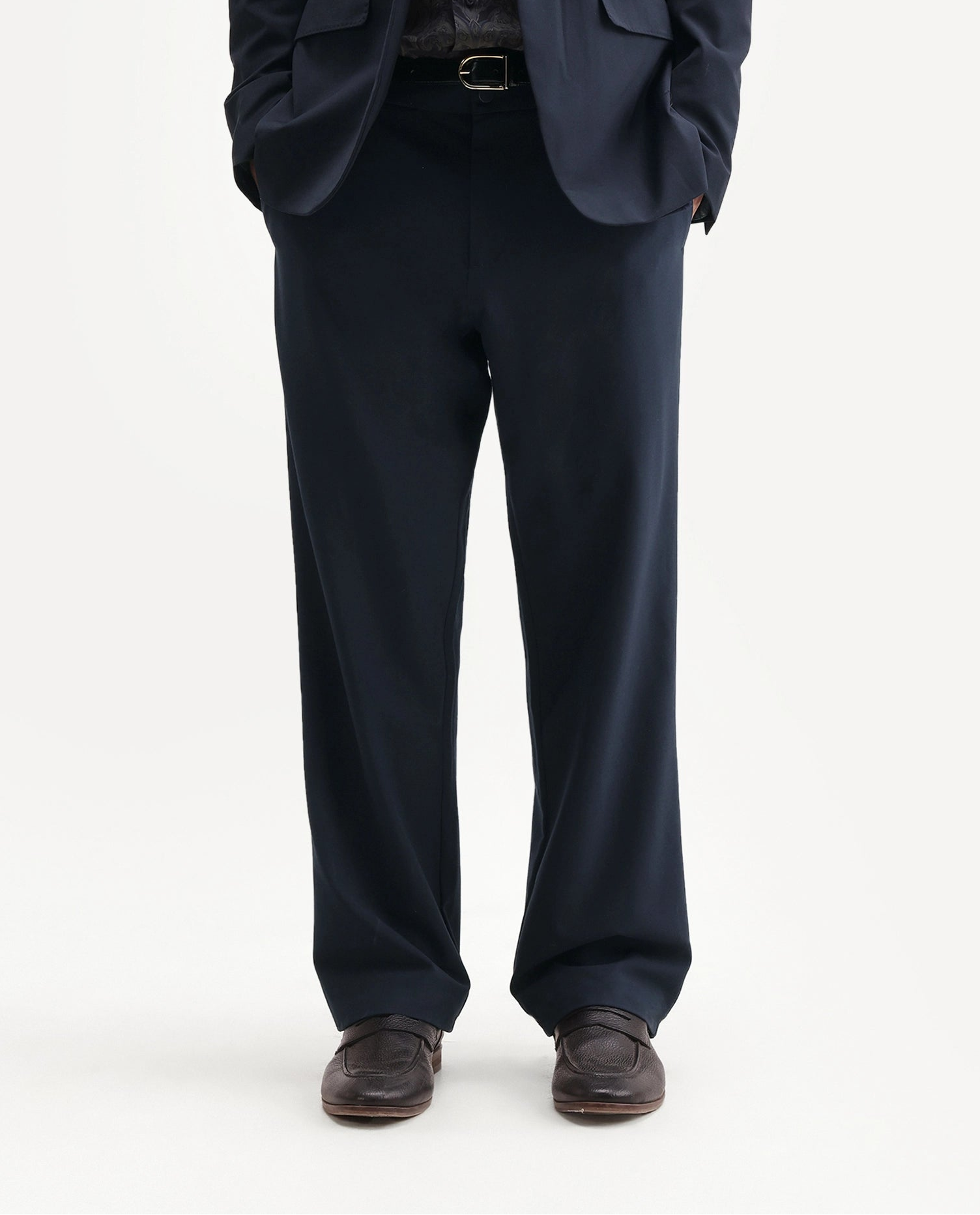 Rare Rabbit Men's Travel-Uw-Aw26 Navy Polyester Blend Button And Zip Regular Plain Trouser
