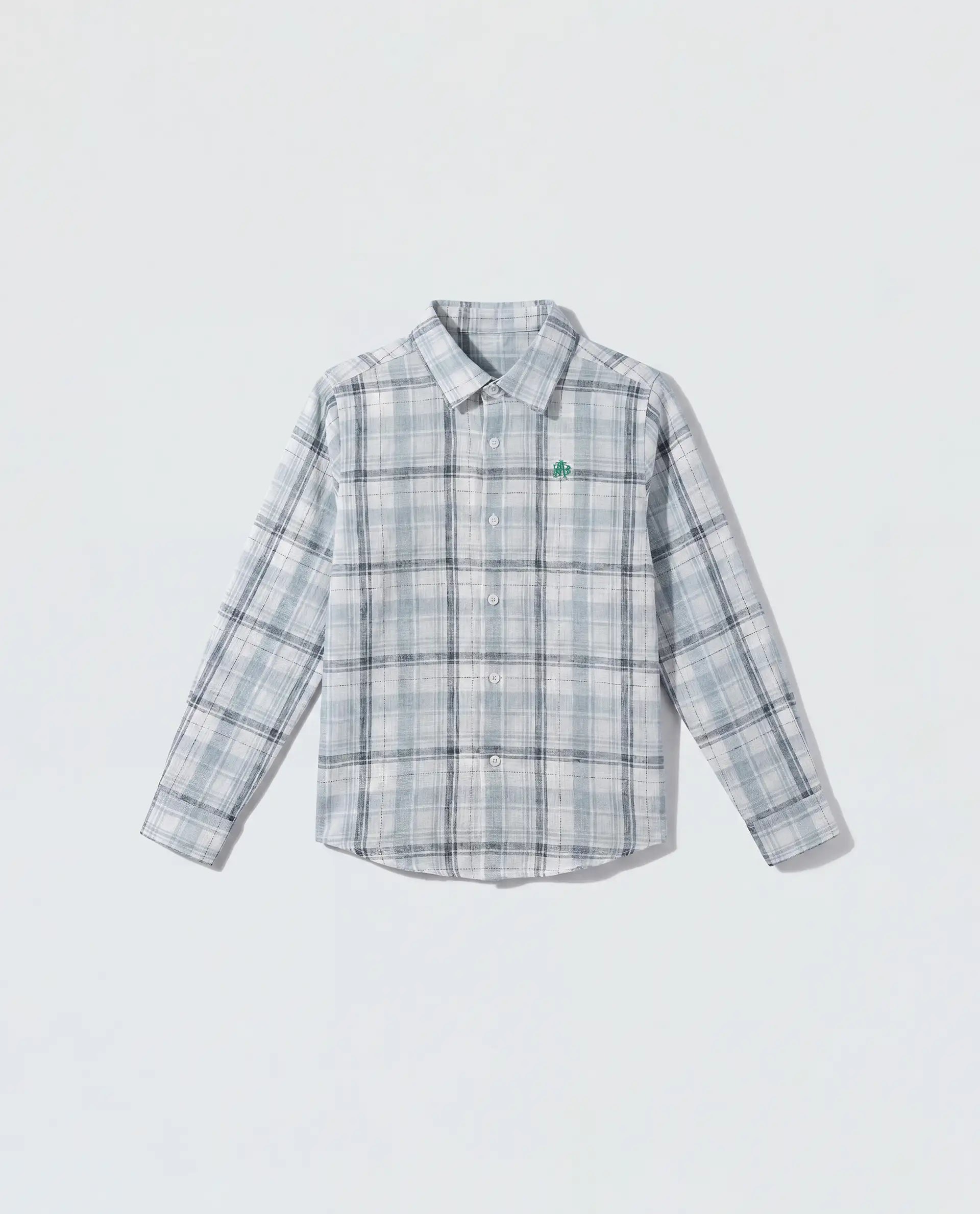Rare Ones Kids Dean Dusky Blue Polyester Blend Fabric Button Closure Regular Fit Checkered Shirt
