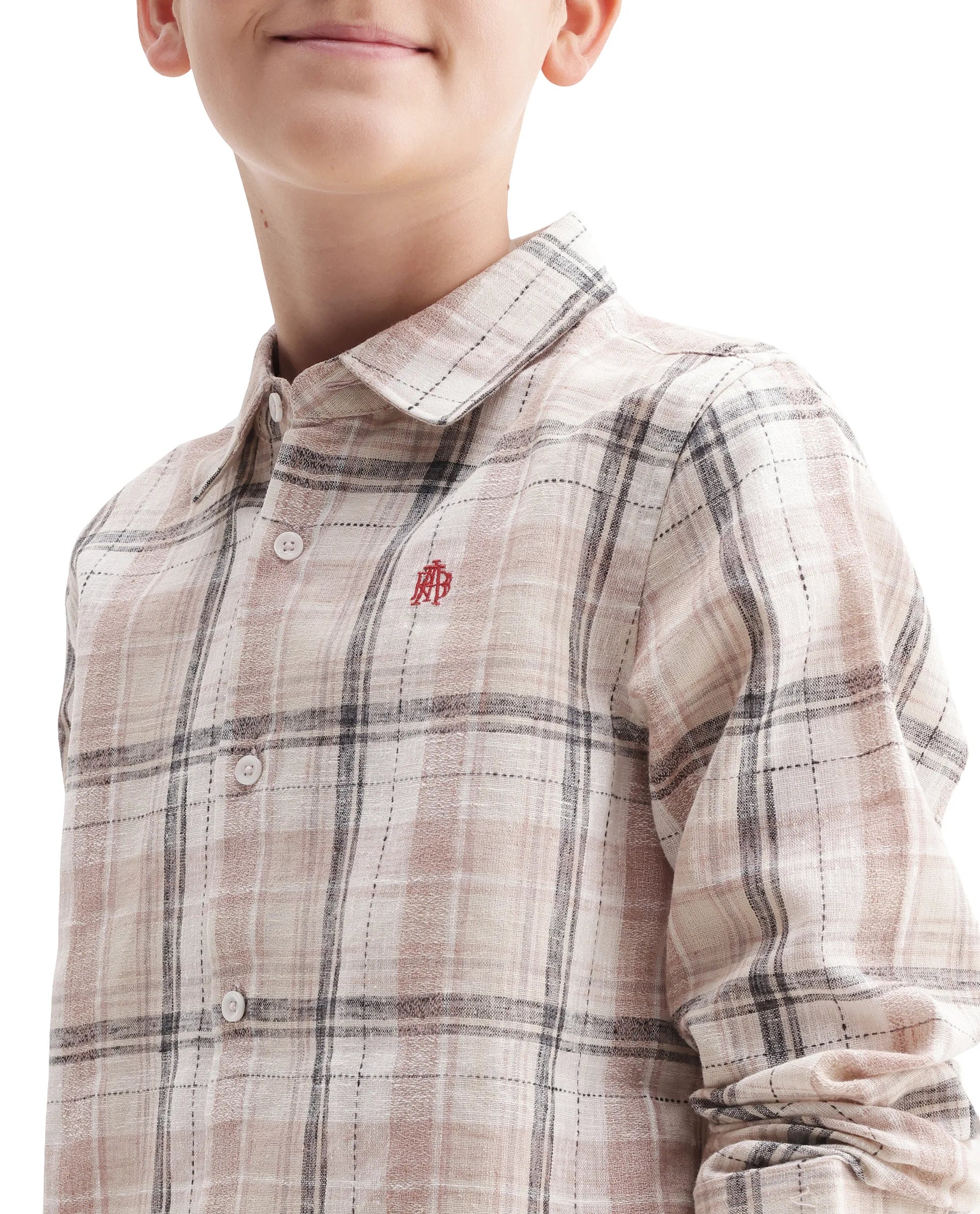 Rare Ones Kids Dean Dusky Peach Polyester Blend Fabric Button Closure Regular Fit Checkered Shirt