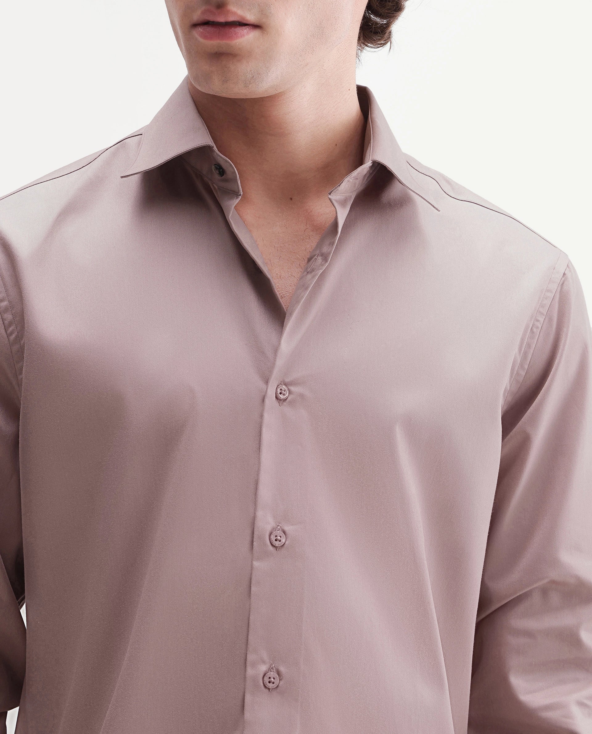 Rare Rabbit Men's Aston Dusky Pink Polyester Blend Spread Collar Button Regular Plain Shirt