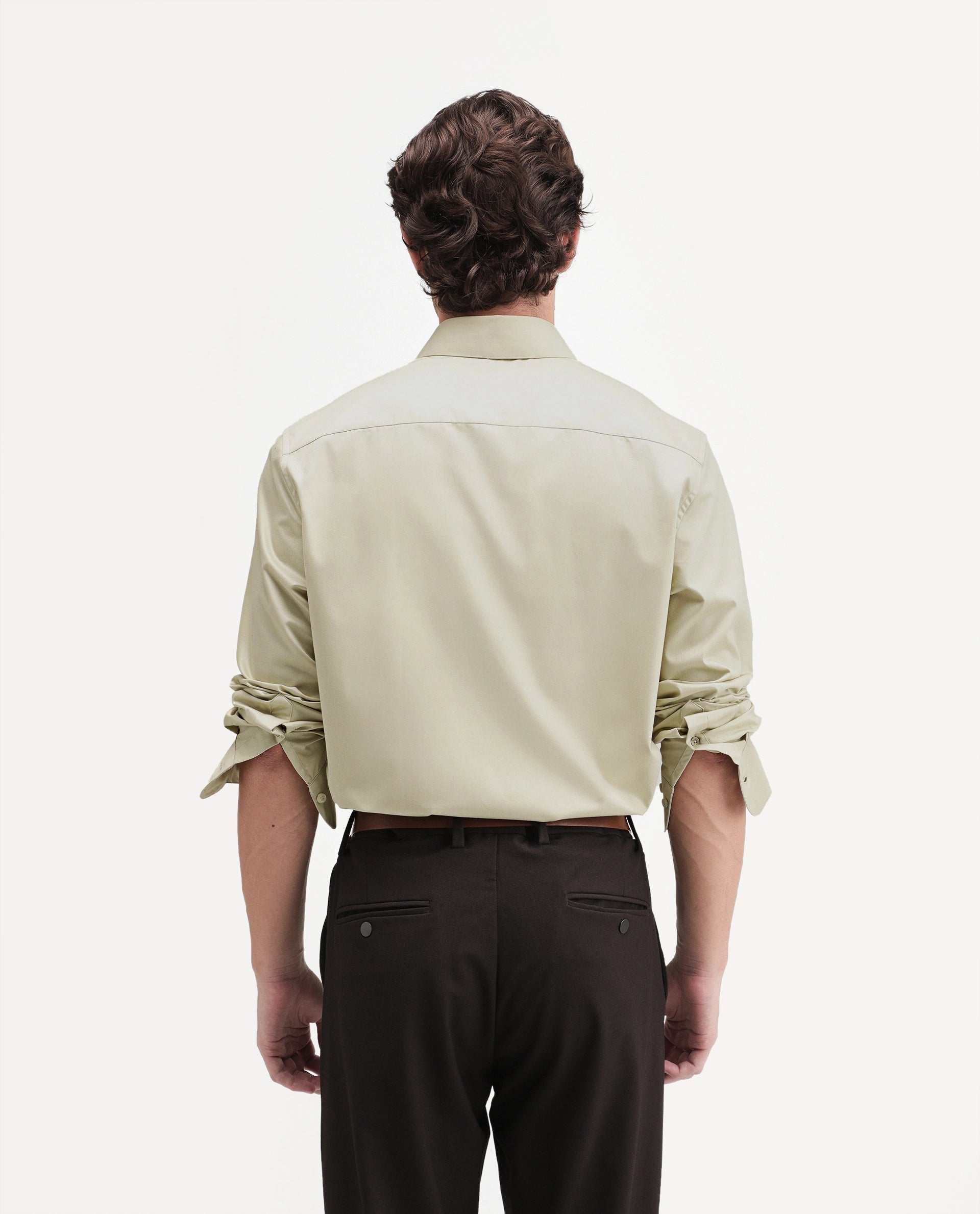 Rare Rabbit Men's Aston Dusky Green Polyester Blend Spread Collar Button Regular Plain Shirt