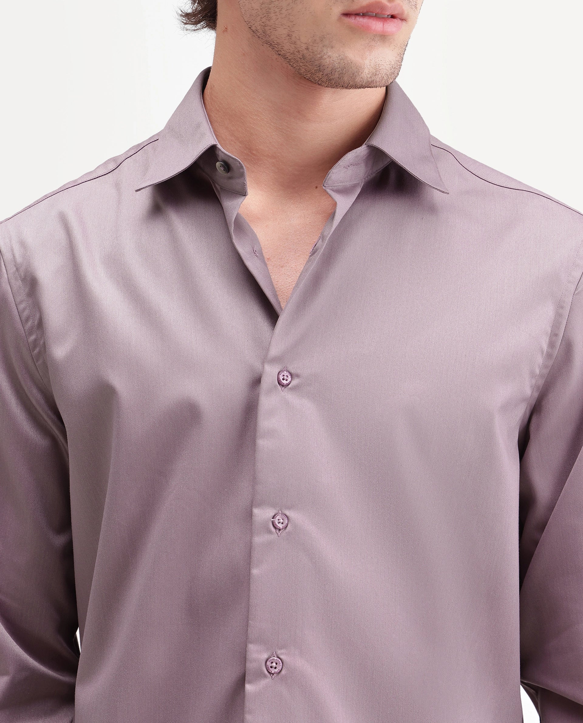 Rare Rabbit Men's Aston Purple Polyester Blend Spread Collar Button Regular Plain Shirt