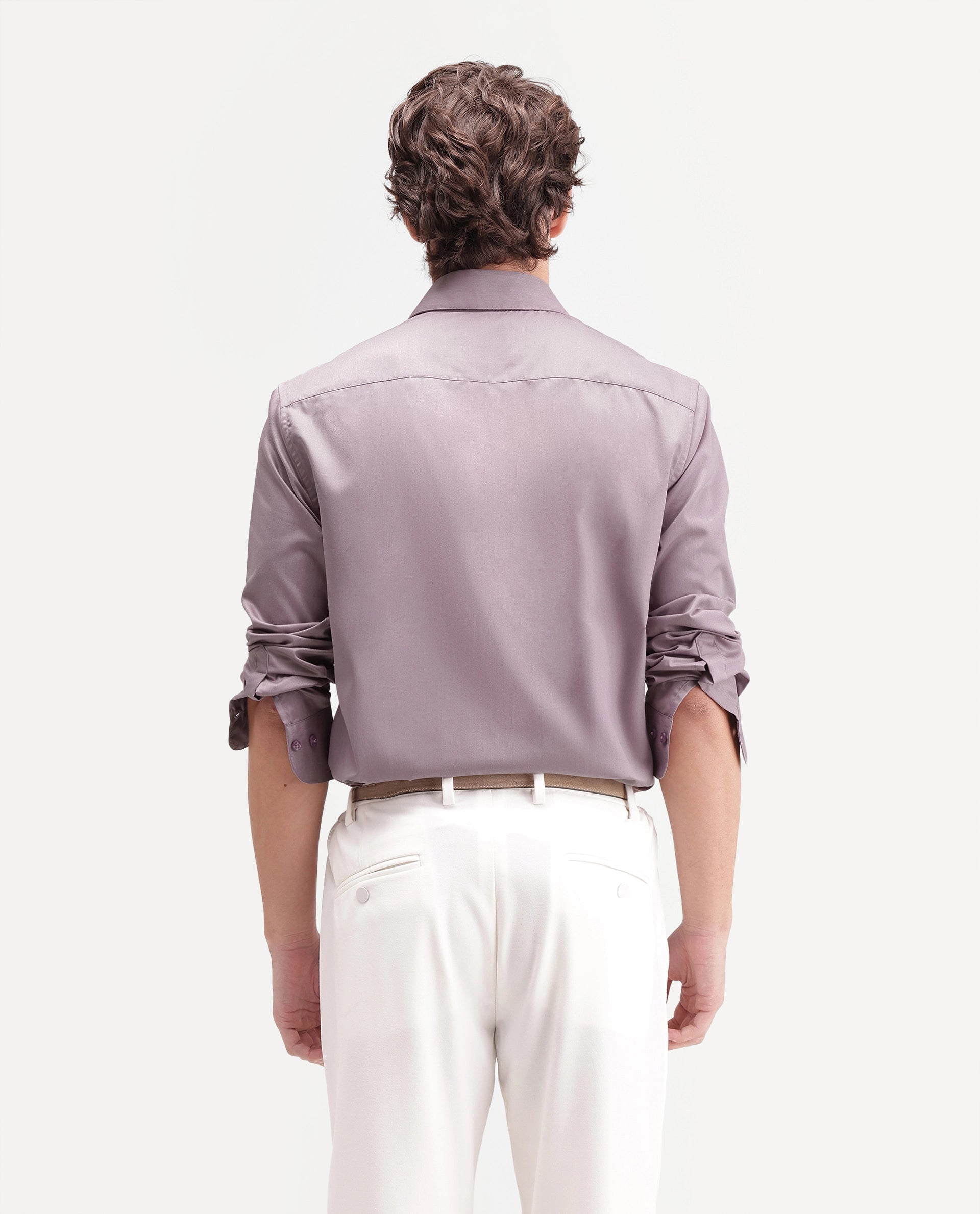 Rare Rabbit Men's Aston Purple Polyester Blend Spread Collar Button Regular Plain Shirt