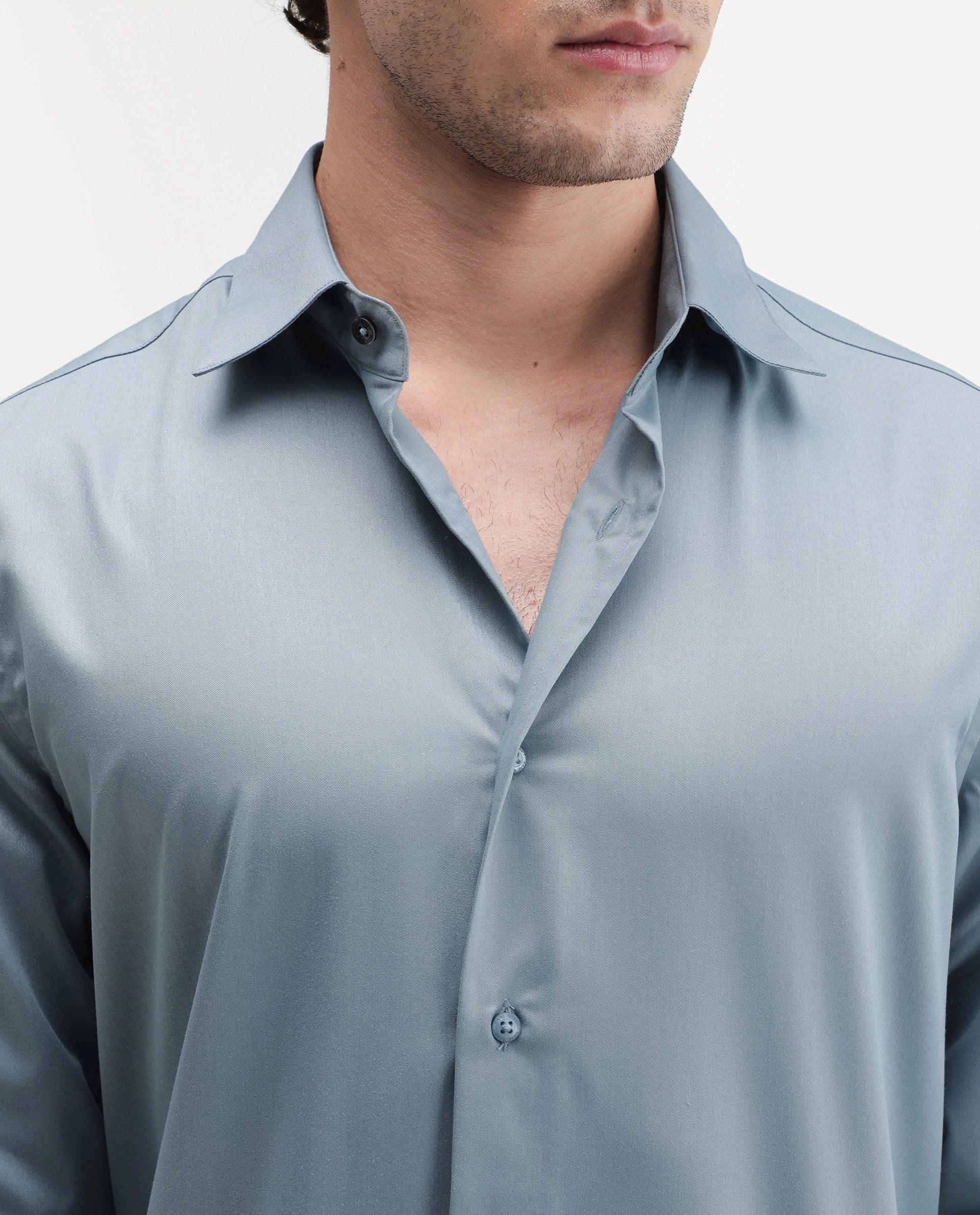 Rare Rabbit Men's Aston Blue Polyester Blend Spread Collar Button Regular Plain Shirt