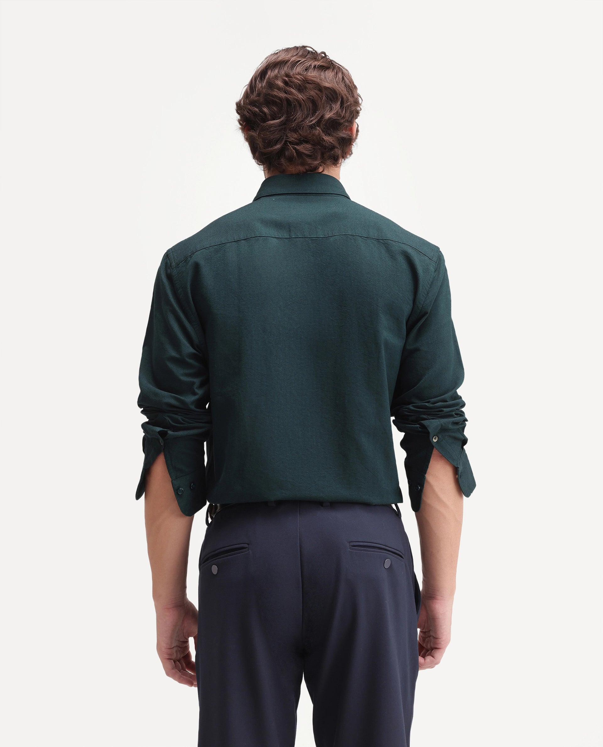 Rare Rabbit Men's Rezos Dark Green Cotton Button-Down Collar Regular Fit Plain Shirt