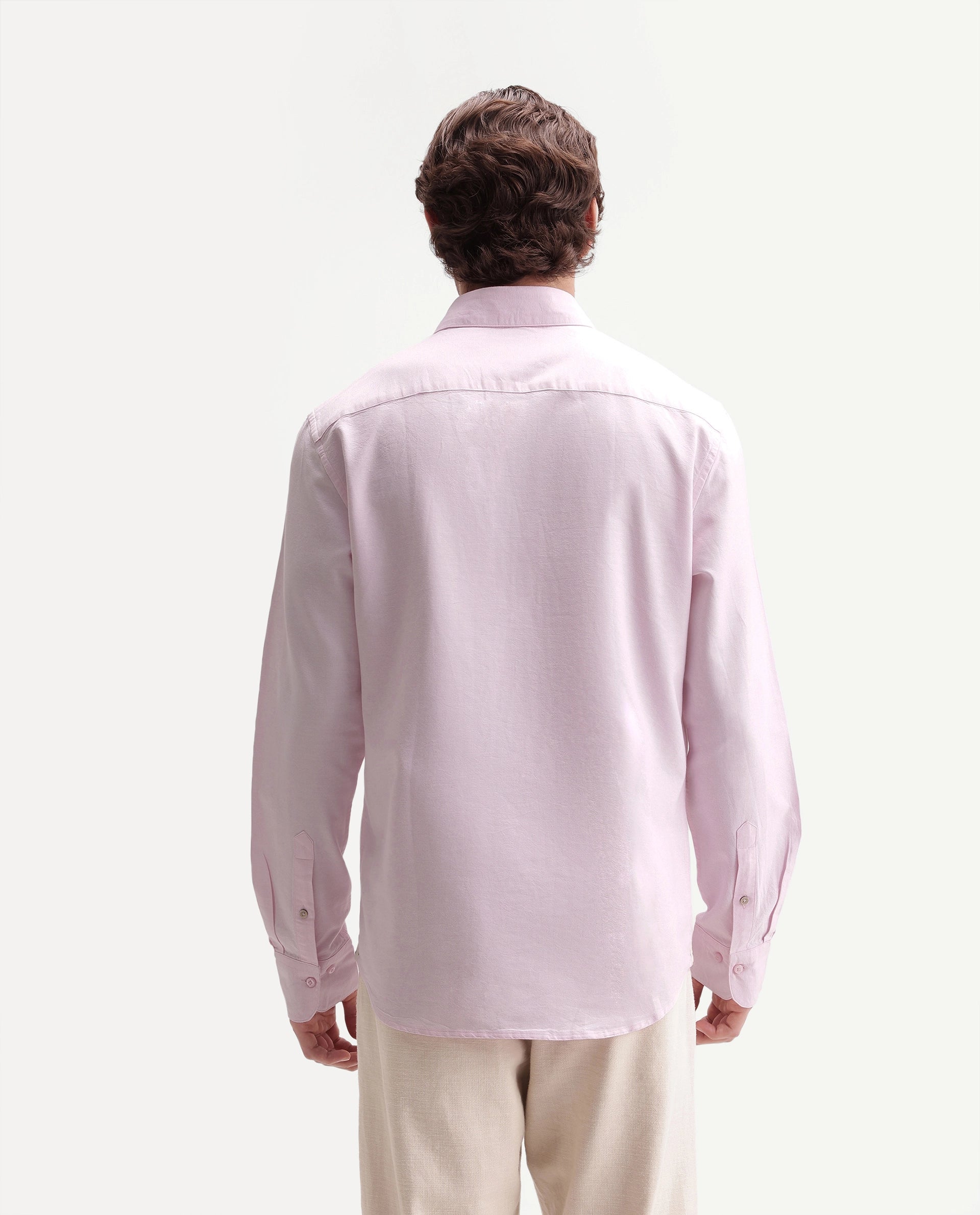 Rare Rabbit Men's Rezos Light Pink Cotton Button-Down Collar Regular Fit Plain Shirt