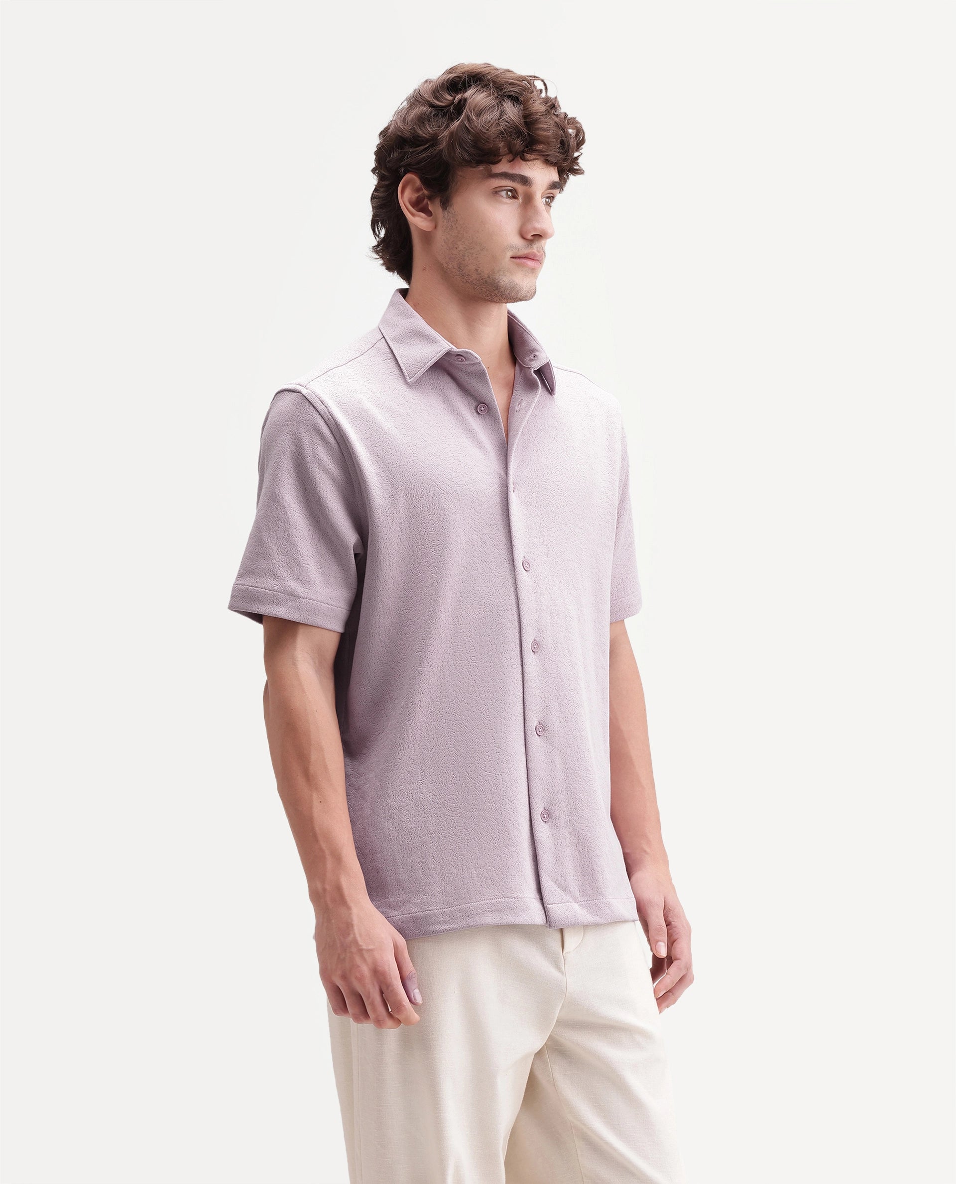 Rare Rabbit Men's Davin-S Light Pink Cotton Blend Spread Collar Regular Fit Textured Shirt