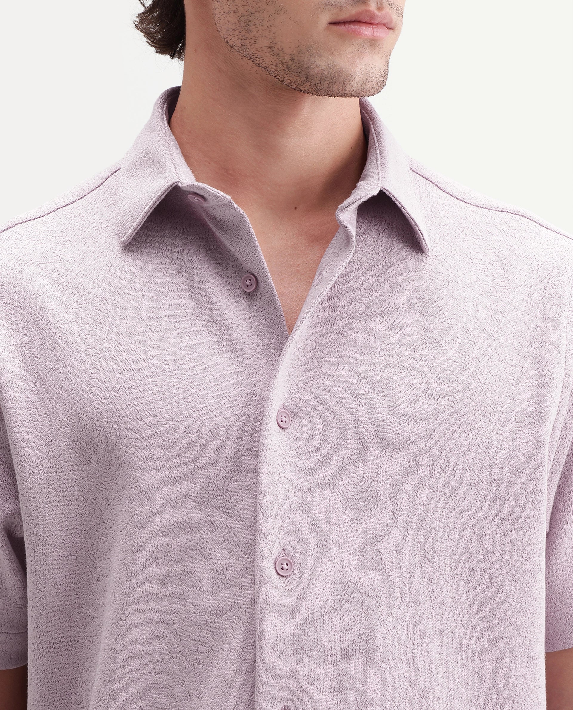 Rare Rabbit Men's Davin-S Light Pink Cotton Blend Spread Collar Regular Fit Textured Shirt