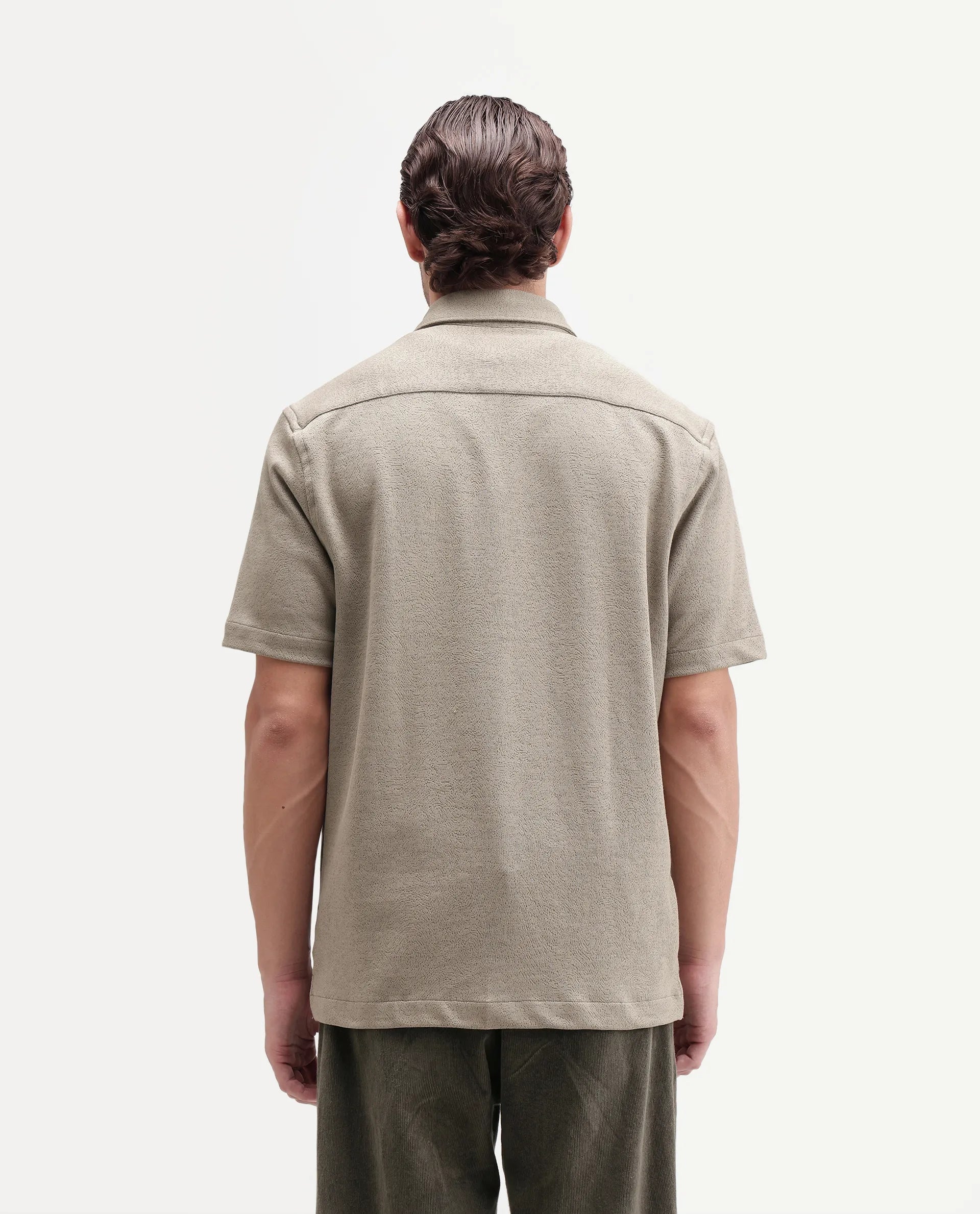 Rare Rabbit Men's Davin-S Light Green Cotton Blend Spread Collar Regular Fit Textured Shirt