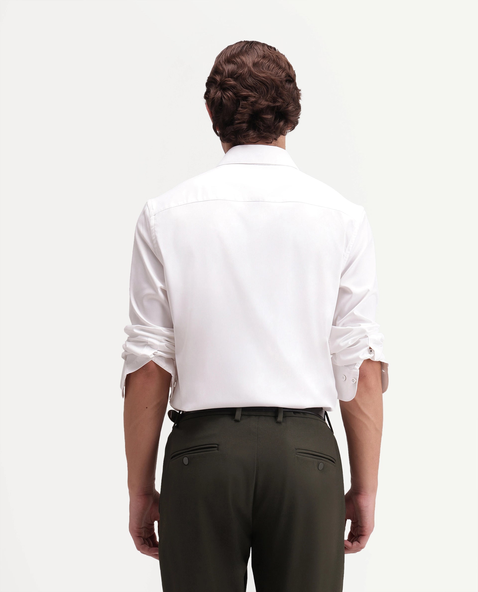 Rare Rabbit Men's Zapi White Polyester Blend Spread Collar Regular Fit Plain Shirt