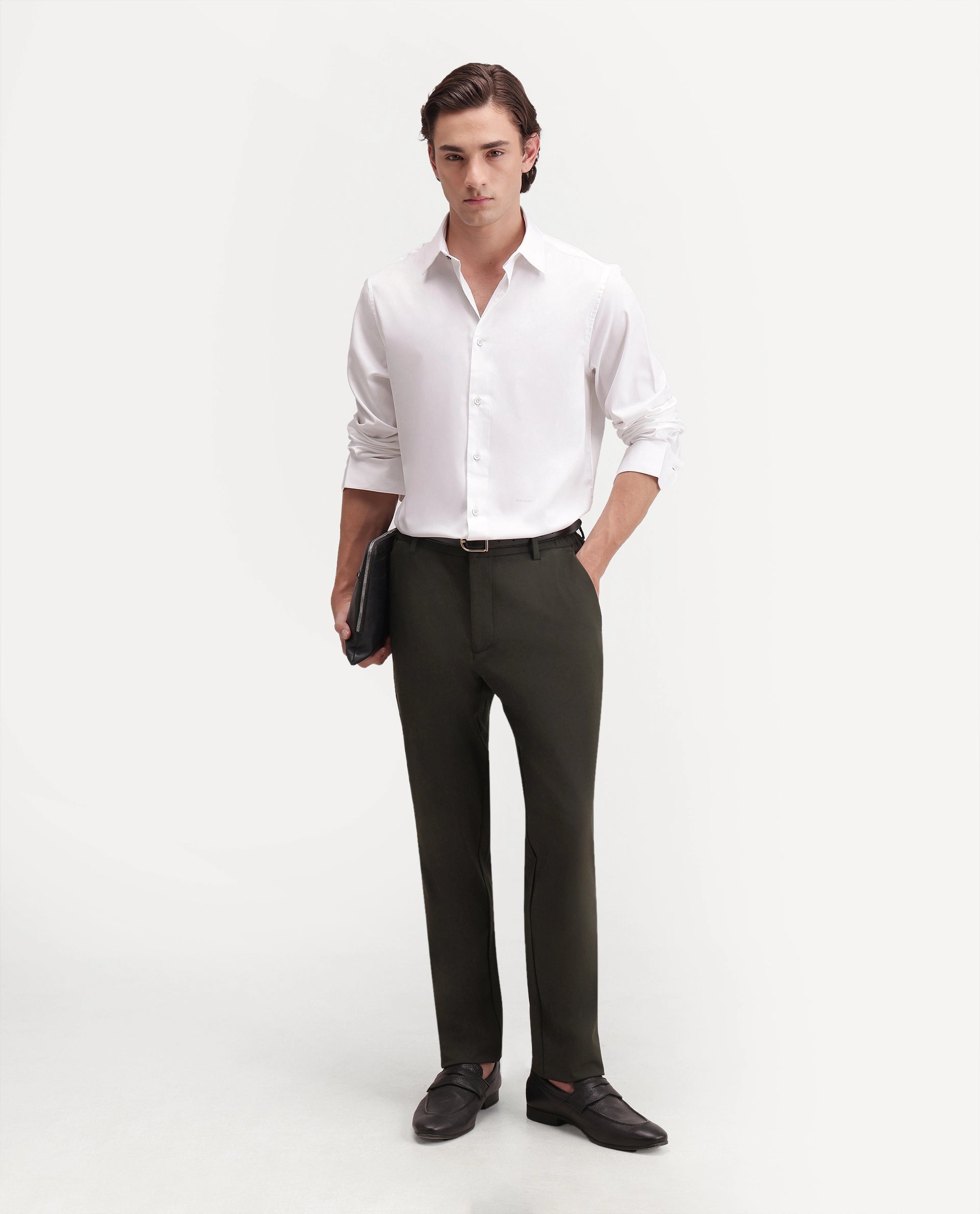 Rare Rabbit Men's Zapi White Polyester Blend Spread Collar Regular Fit Plain Shirt