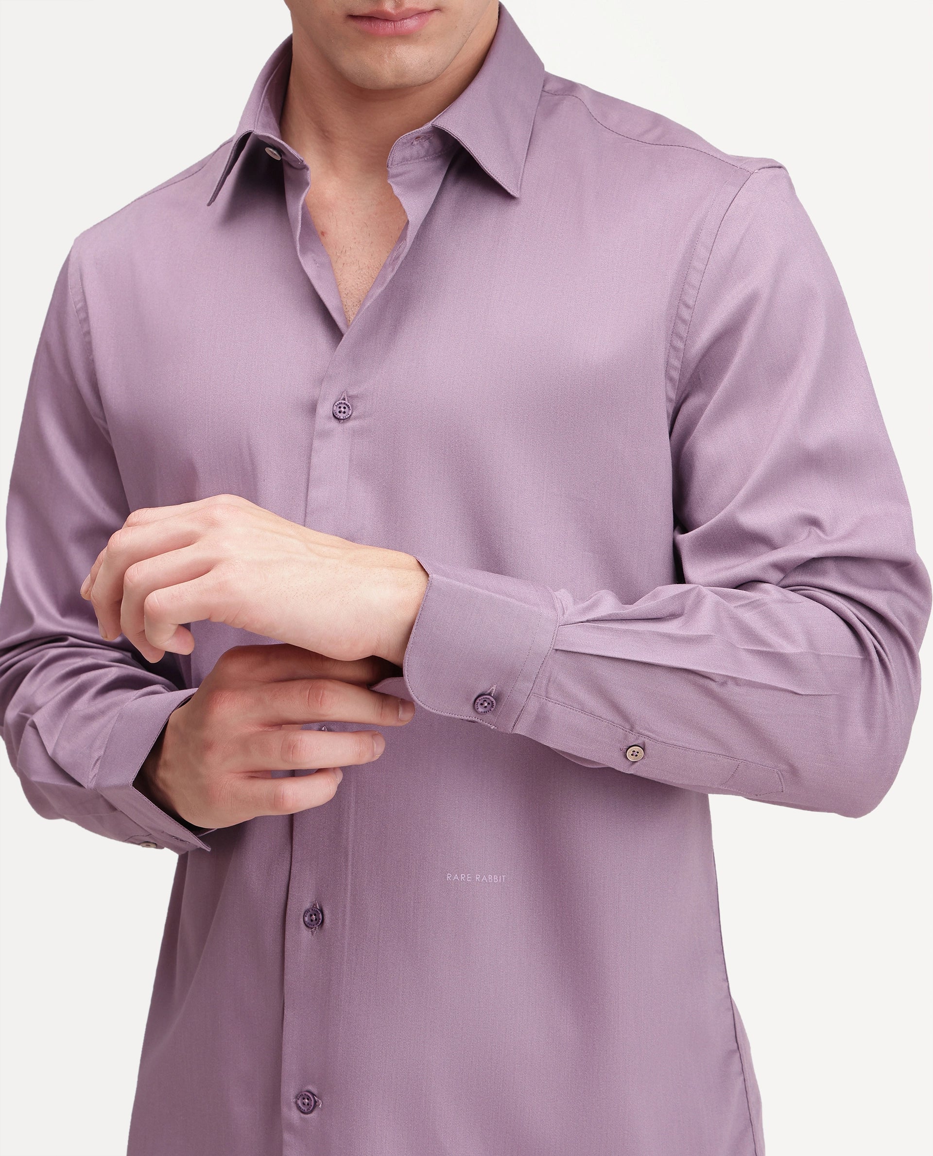 Rare Rabbit Men's Zapi Dusky Purple Polyester Blend Spread Collar Regular Fit Plain Shirt