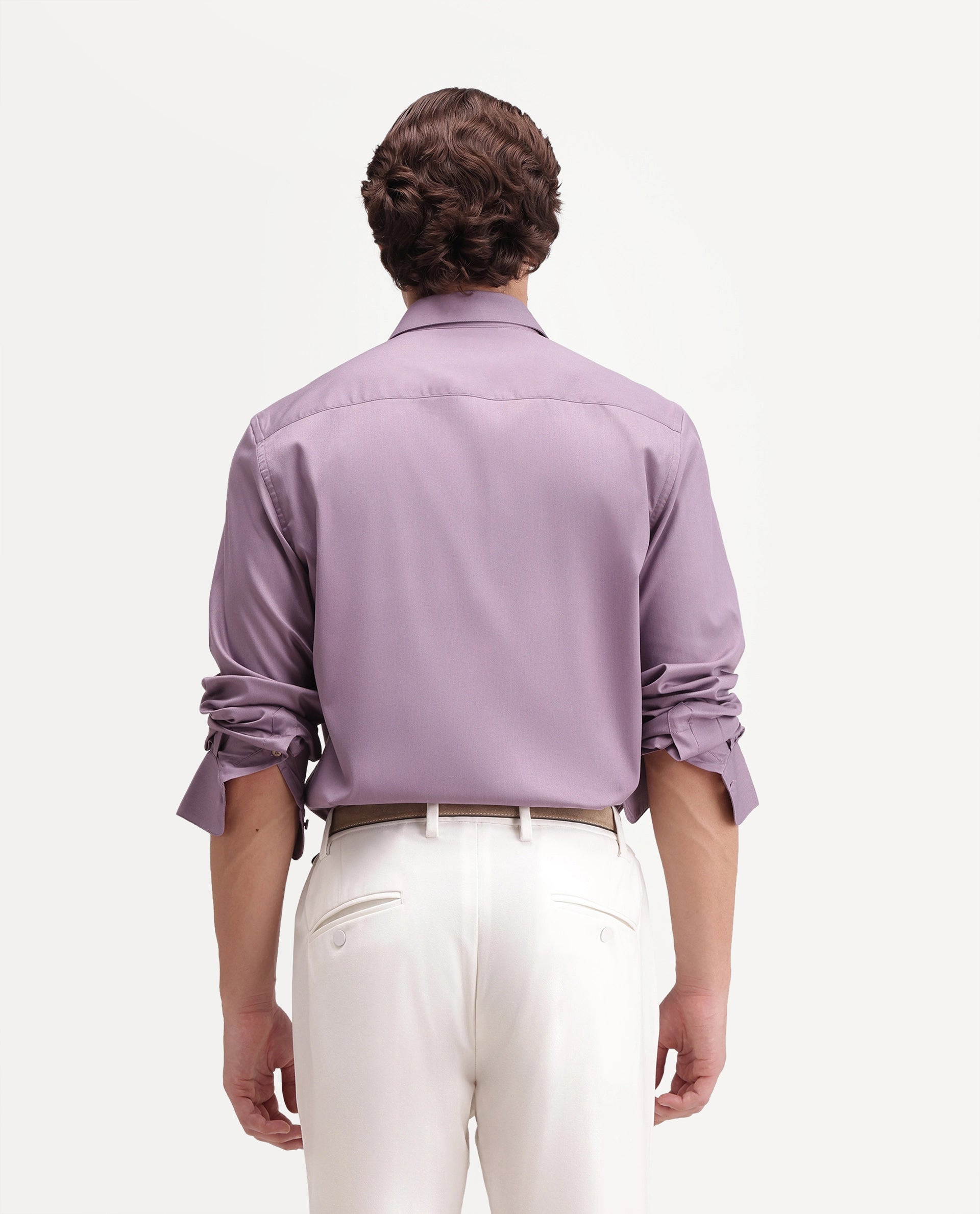 Rare Rabbit Men's Zapi Dusky Purple Polyester Blend Spread Collar Regular Fit Plain Shirt